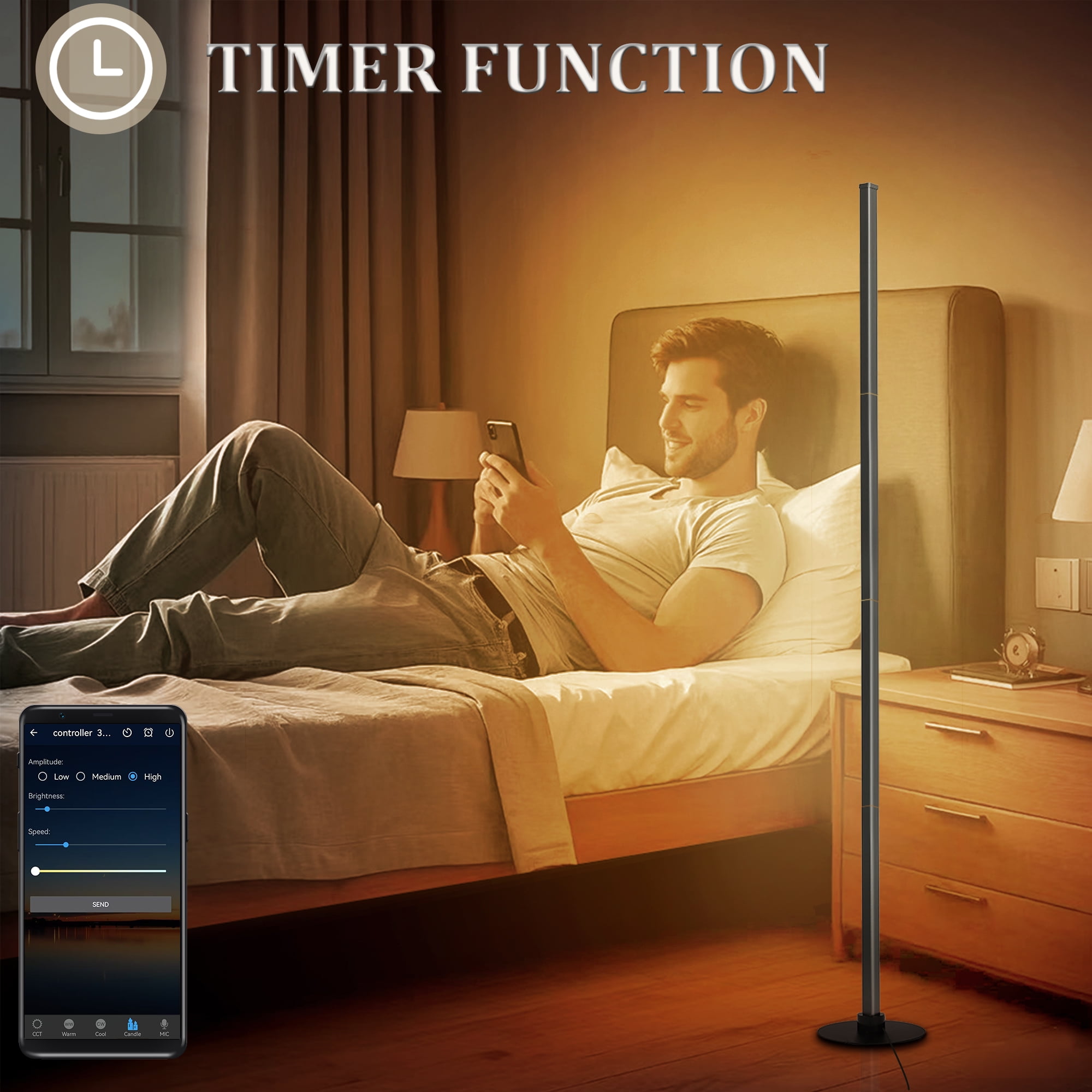 PMS Modern LED Floor Lamp, Color Changing Standing Corner Light with Remote and App Control (63 in) 01iin - Image 5