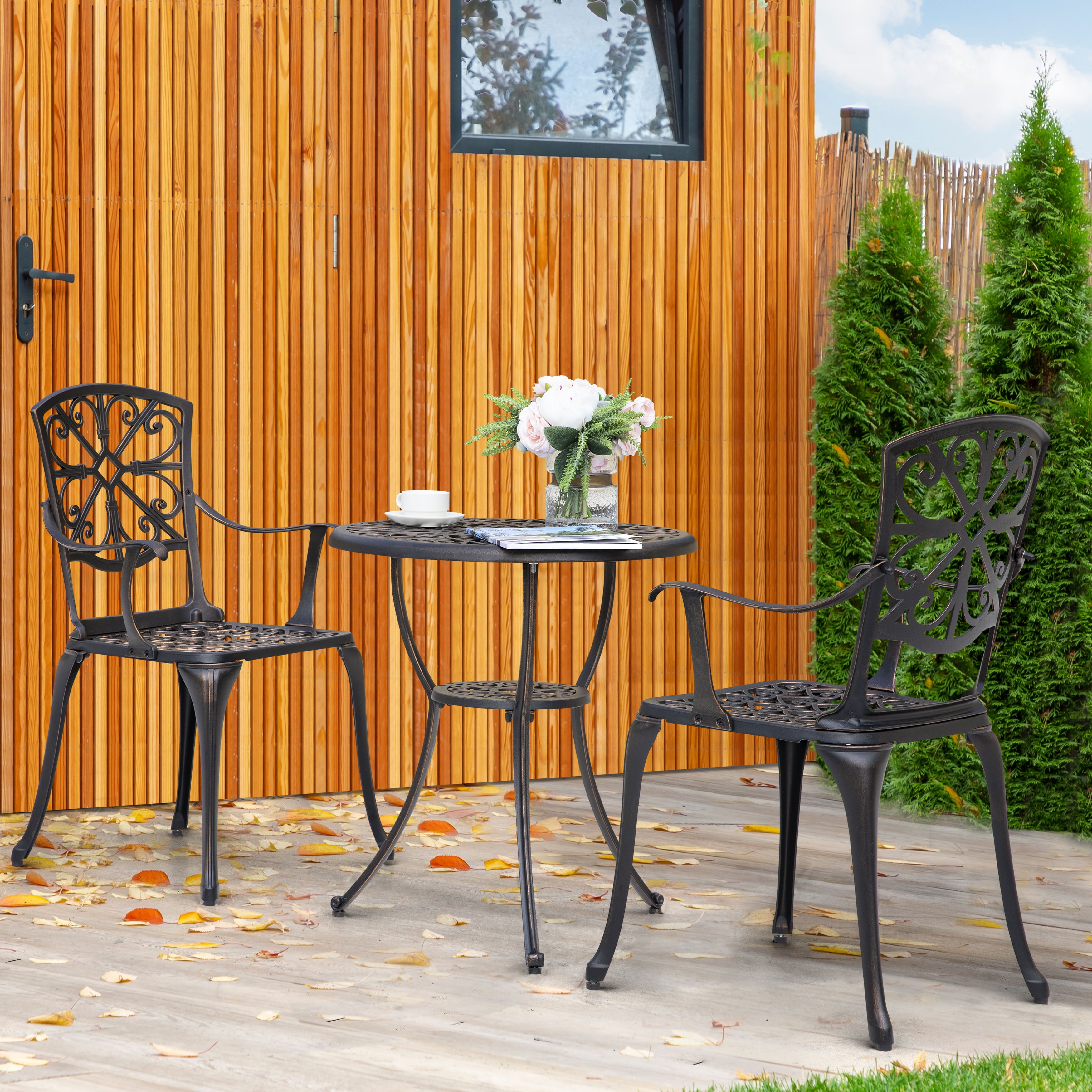 Nuu Garden 3 Piece Cast Aluminum Outdoor Bistro Set (Antique Bronze, 3-Piece) zcfce