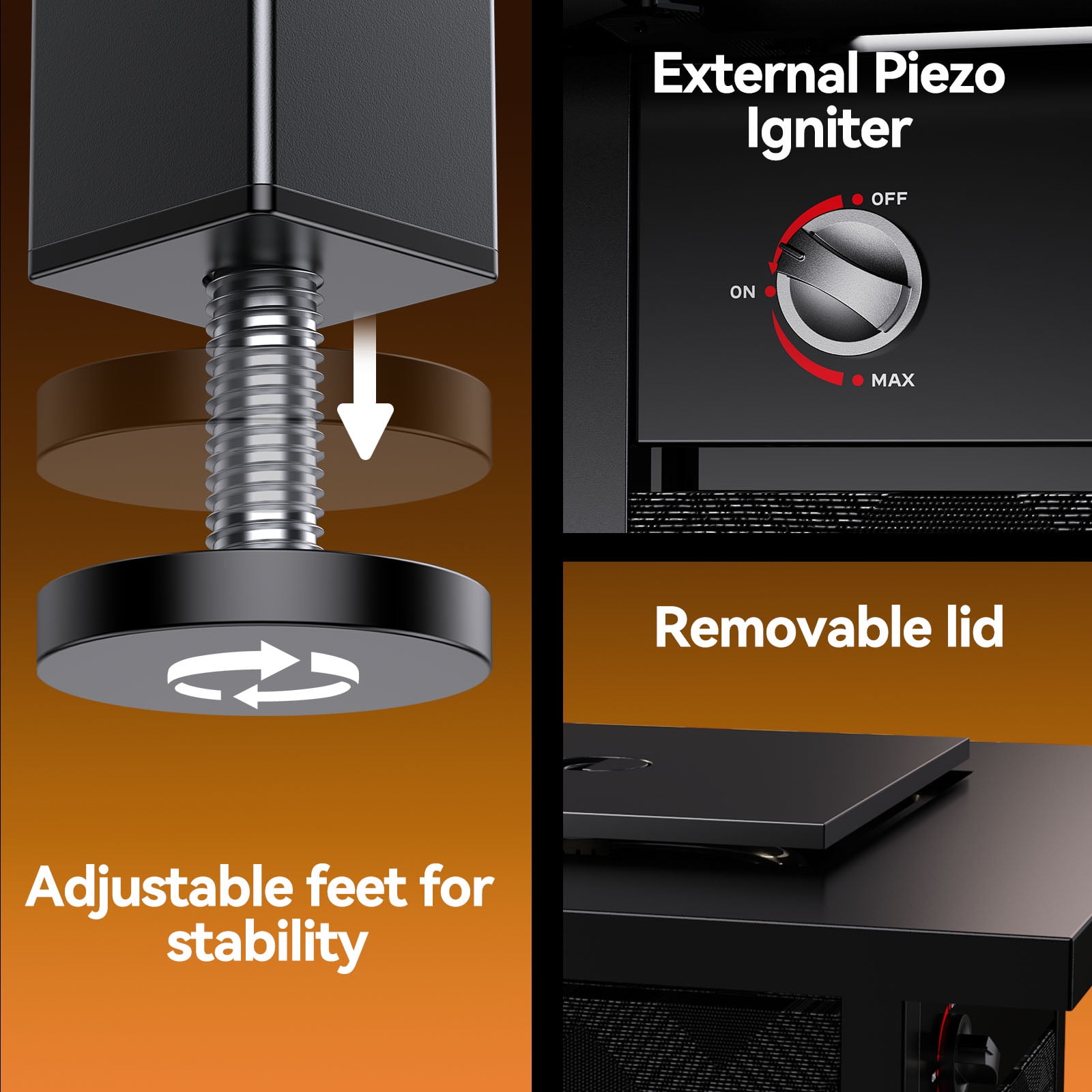 Philergo 28 in Propane Fire Pit Table, 50,000 BTU Square Gas Fire Pit with Removable Lid and Lava Rocks (Black, 28 in) f1rjx