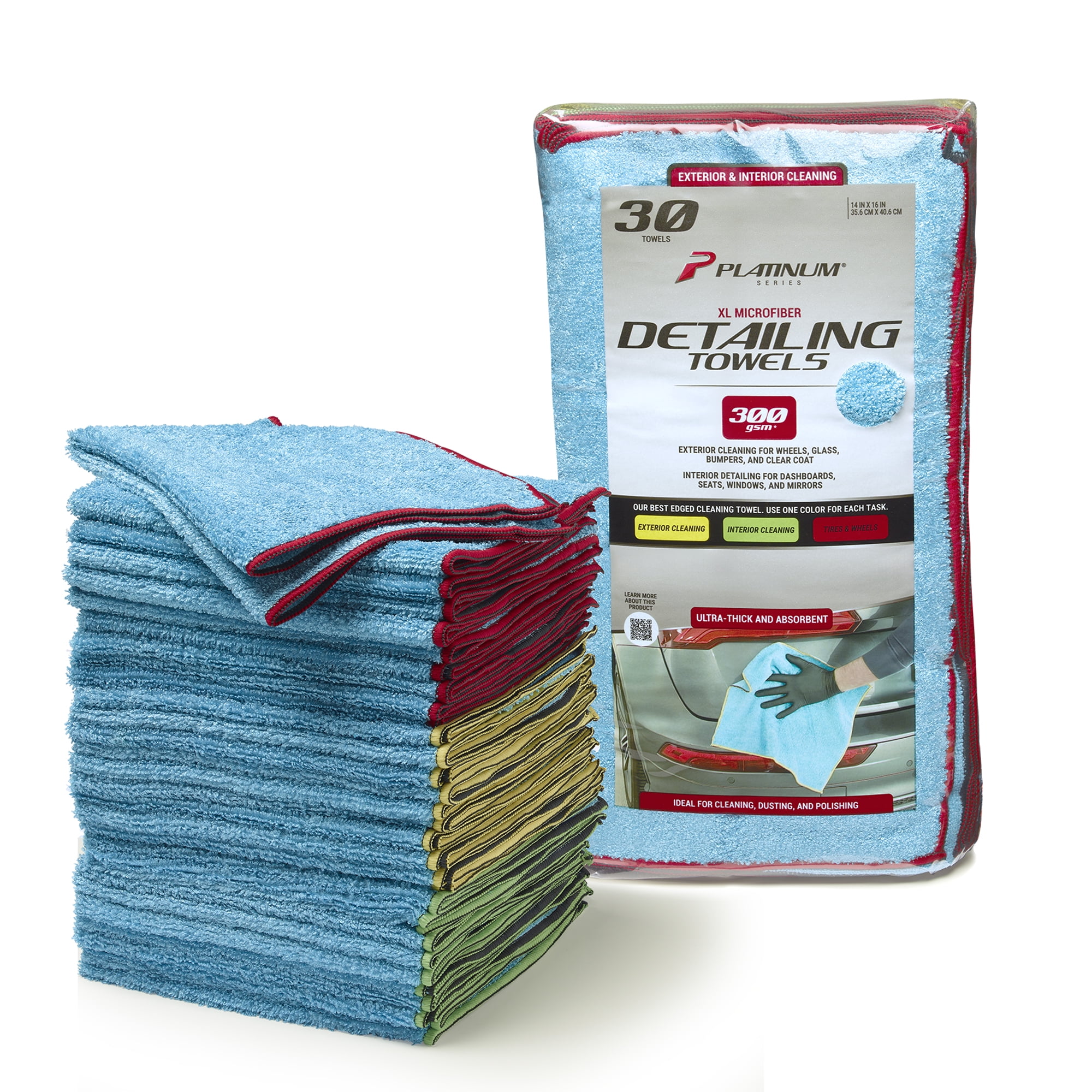 Platinum Series XL Multi-Purpose Microfiber Cleaning Towels, Streak-Free Detailing Cloths (30 Pack, 14 in x 16 in) krb5t