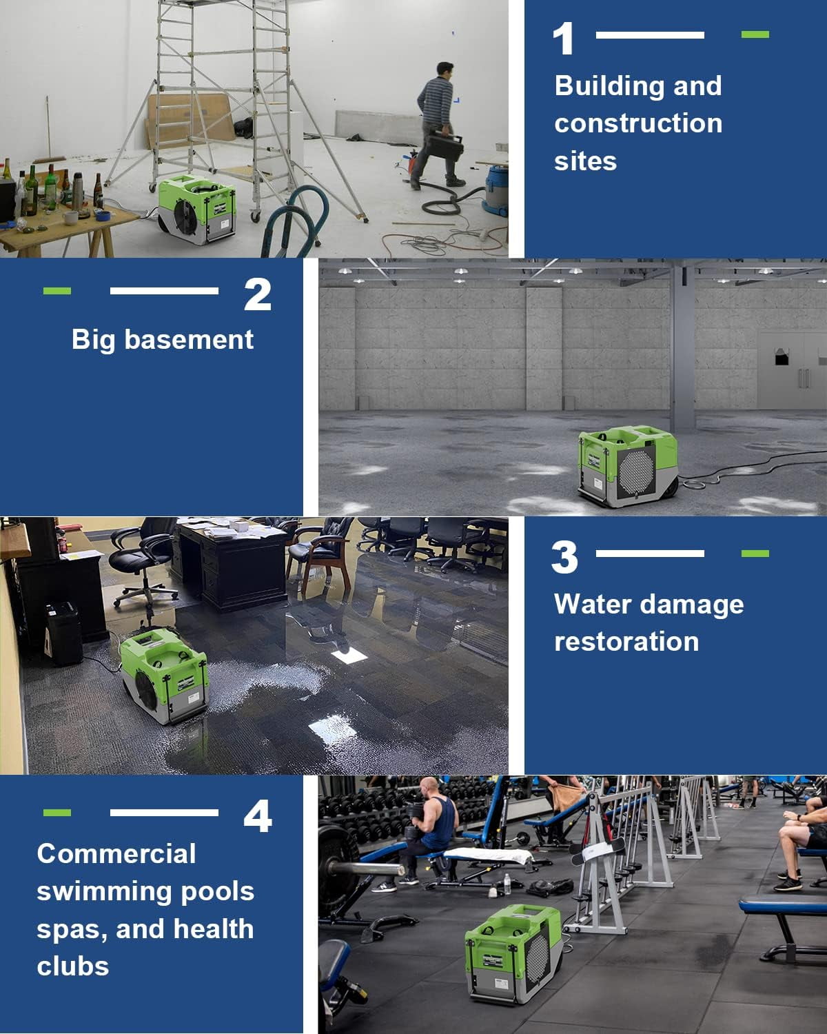 AlorAir LGR Commercial Dehumidifier with Built-in Pump, High-Capacity Industrial Moisture Removal for Water Damage Restoration (Green, 3000 Sq. Ft.) hf58f
