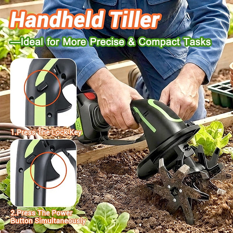 iToolMax 24V Cordless Electric Tiller Cultivator, Lightweight Garden Soil Tiller with Extension Rod, 2 Batteries & Charger (4 in Width, 51 in Length) pt2v9