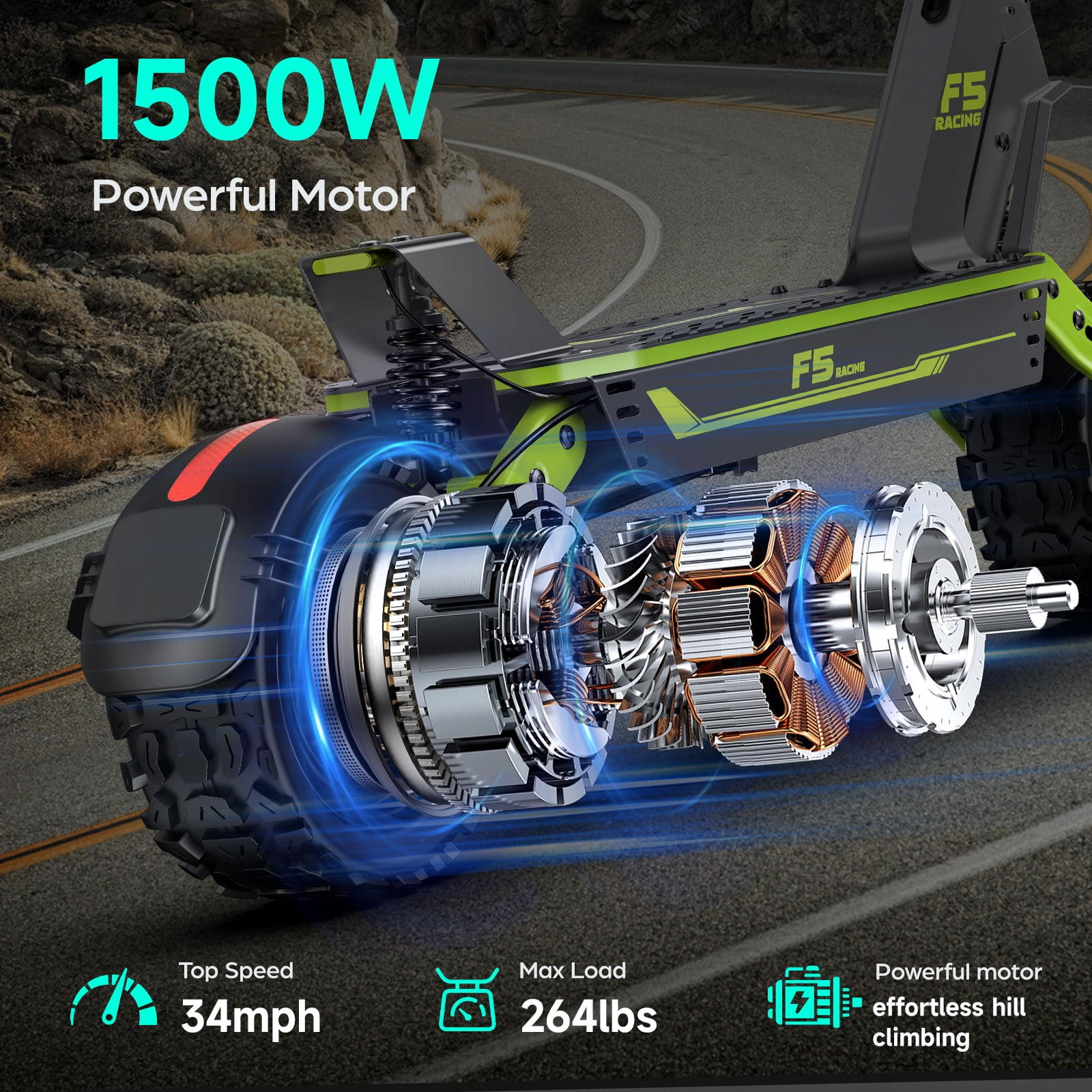 GOKEEP Electric Scooter for Adults, 1500W Motor, 43-Mile Range, 11-inch Off-Road Tires, Foldable Commuter Scooter (Green) 2zmnl