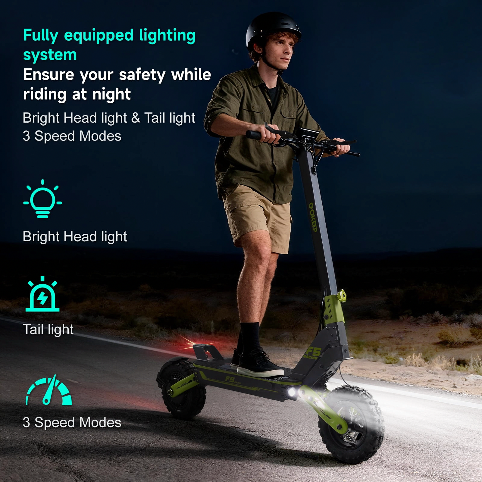 GOKEEP Electric Scooter for Adults, 1500W Motor, 43-Mile Range, 11-inch Off-Road Tires, Foldable Commuter Scooter (Green) 2zmnl