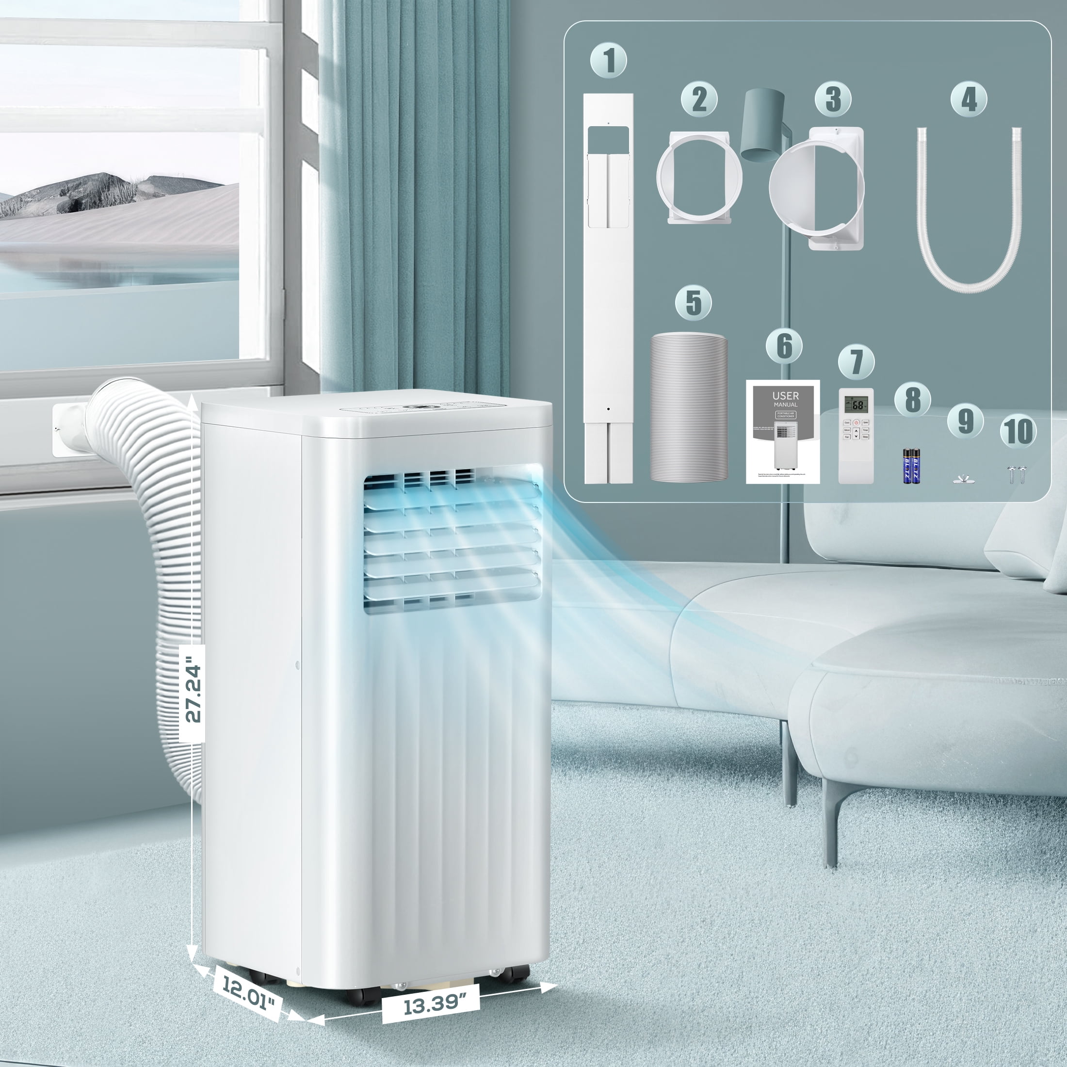 KissAir Portable Air Conditioner 8000 BTU 3-in-1 Cooling Dehumidifier and Fan (White, 8000 BTU) uqi3x