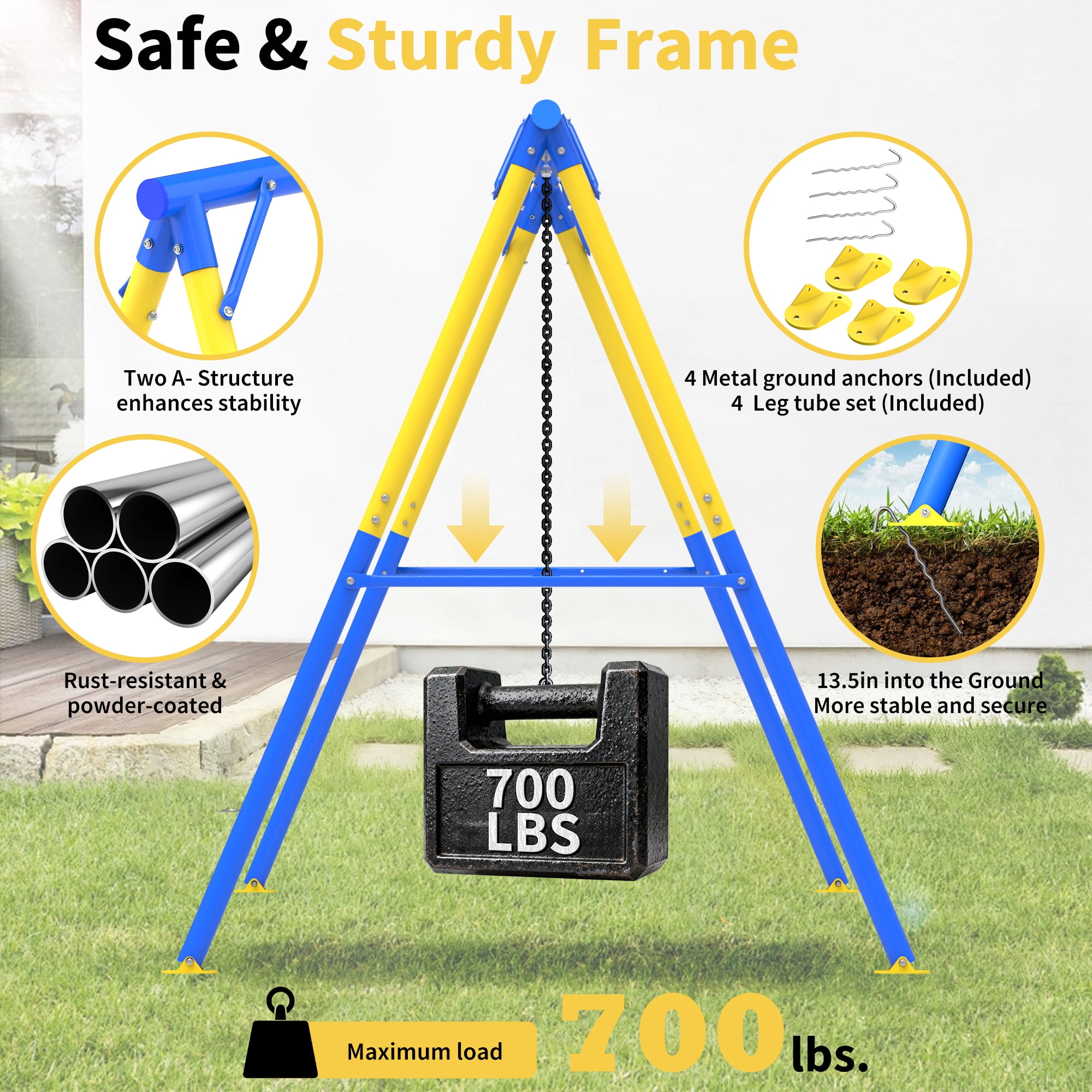 Fashionsport Outfitters Heavy-Duty Metal Swing Set for Backyard (Yellow, 700 lb Capacity) kwxke