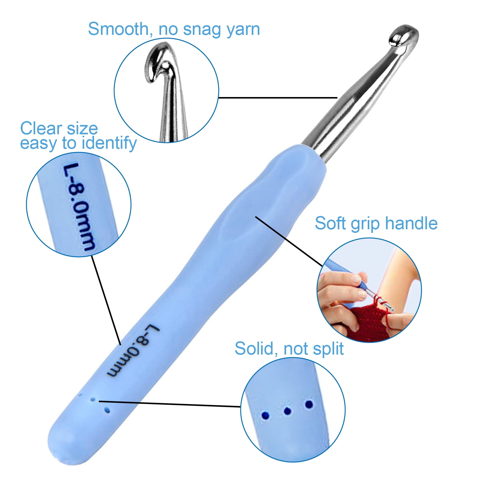 LANNEY Crochet Hooks Set (40 Pieces, Ergonomic Soft Grip Knitting Needles for Arthritic Hands, 0.08 in - 0.39 in) hb0b5