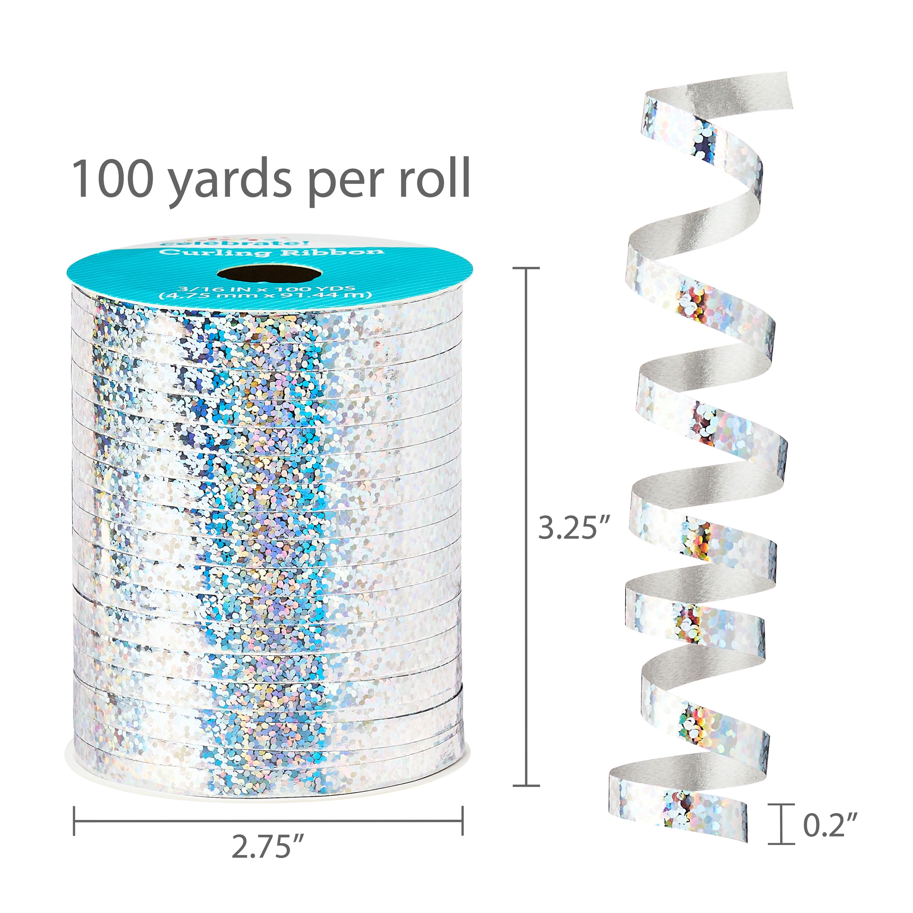 Way To Celebrate Holographic Curling Ribbon for Gift Wrapping and Party Decor (Silver, 300 ft) l13p0