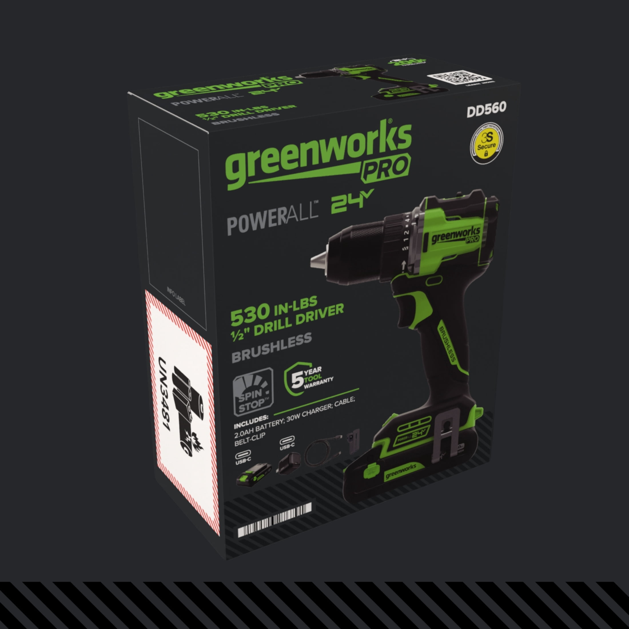 Greenworks Pro PowerAll 24V Brushless 1/2 in Drill Driver Kit (Black, 2.0 Ah Battery) s9yig