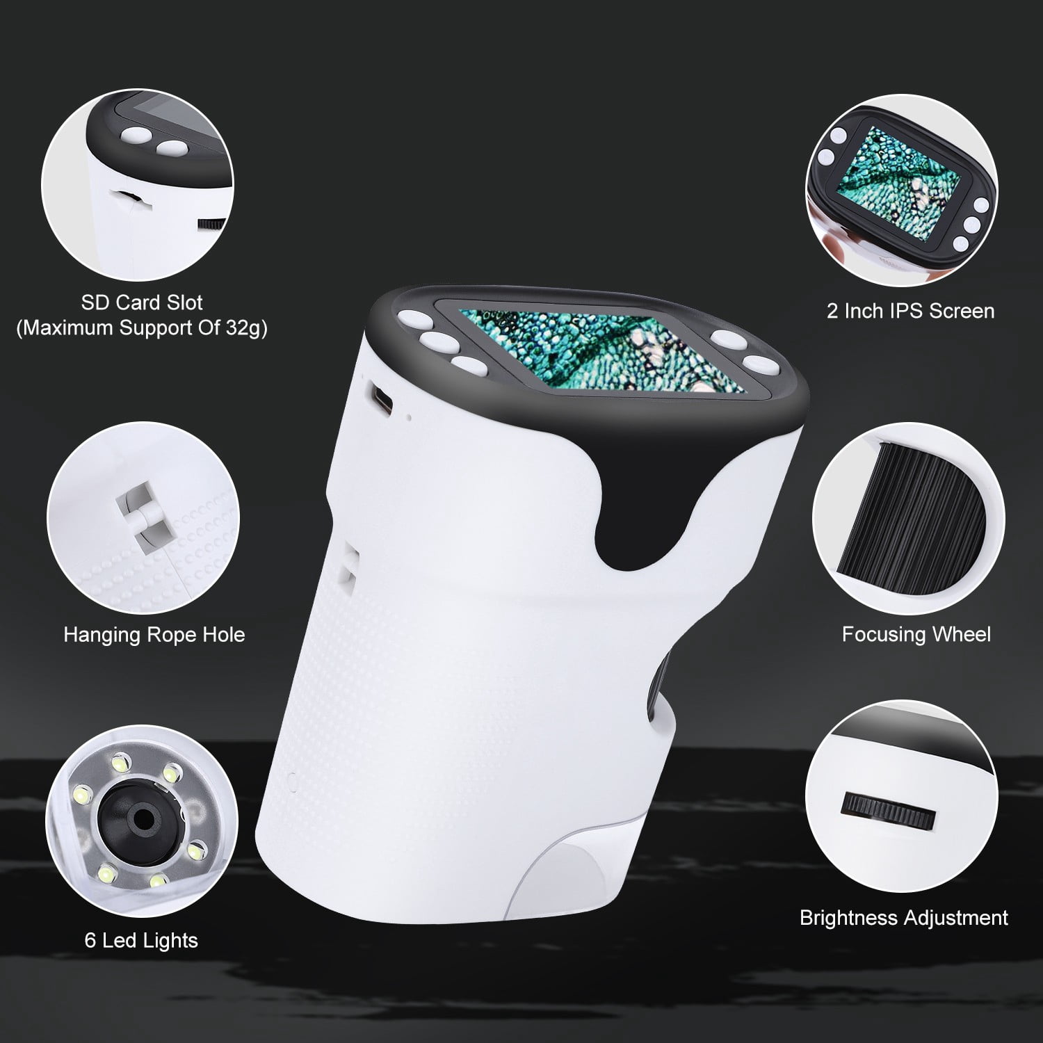 USCAMEL Handheld Pocket Microscope with LED Lights and SD Card Slot (White, 1 Unit) 4929p