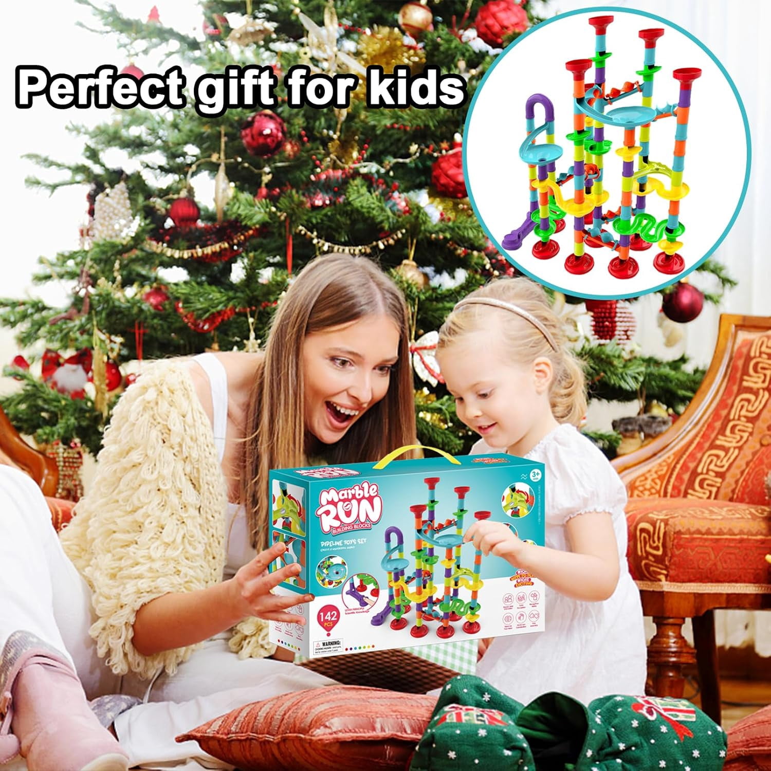 Soapow Marble Run Race Coaster Set, STEM Educational Construction Building Blocks (142 Pieces) 125rv