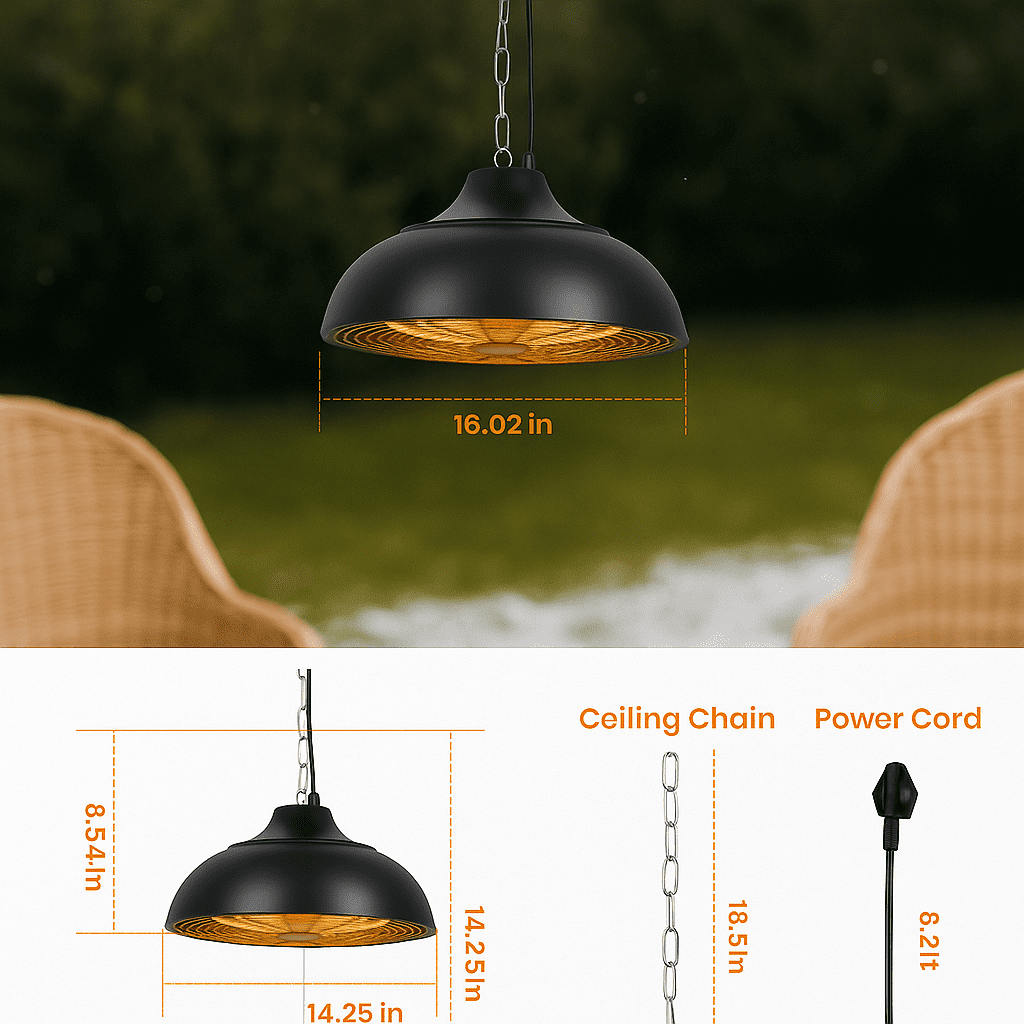 Advwin Electric Hanging Patio Heater, Ceiling Mounted Outdoor Space Heater with 3 Adjustable Heat Modes (1500W) yoqct