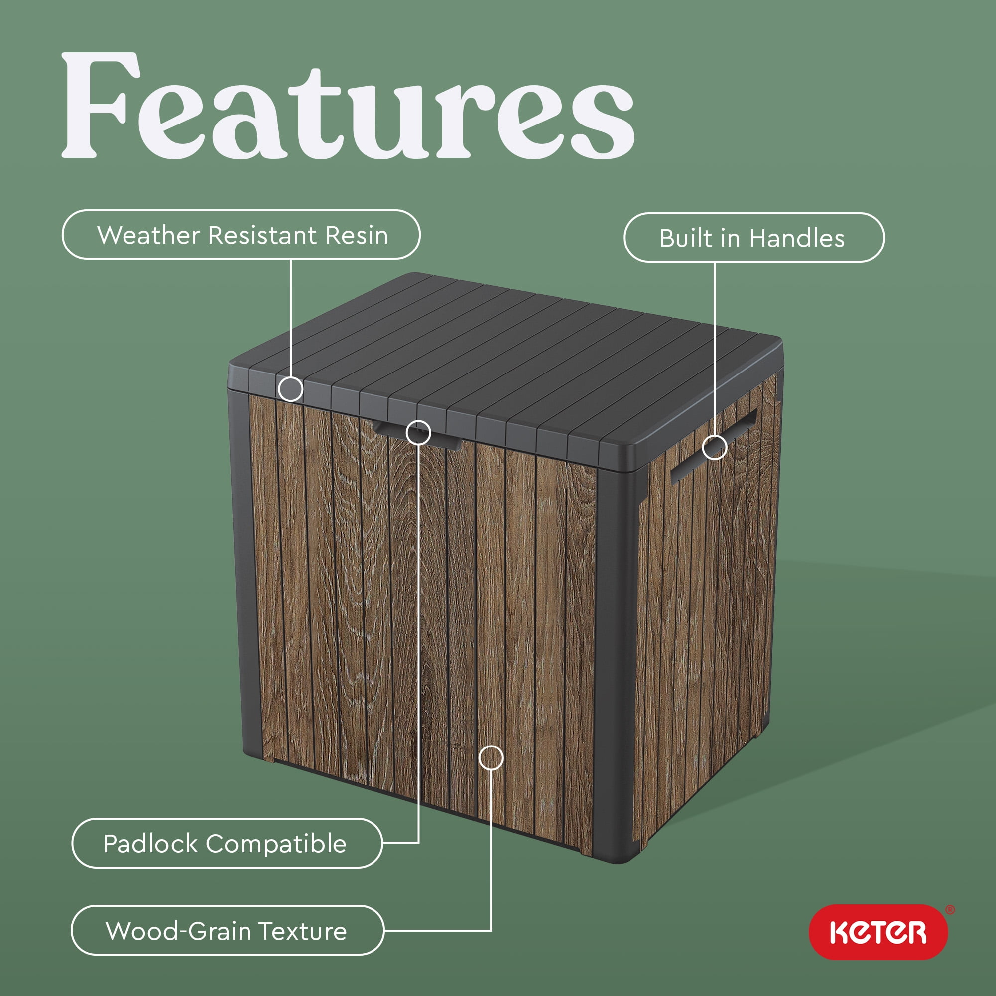 Keter Signature Everwood 30 Gallon Resin Outdoor Storage Box and Patio Side Table (Walnut, 22.75 in L x 17.3 in W x 21.6 in H) hzwfm