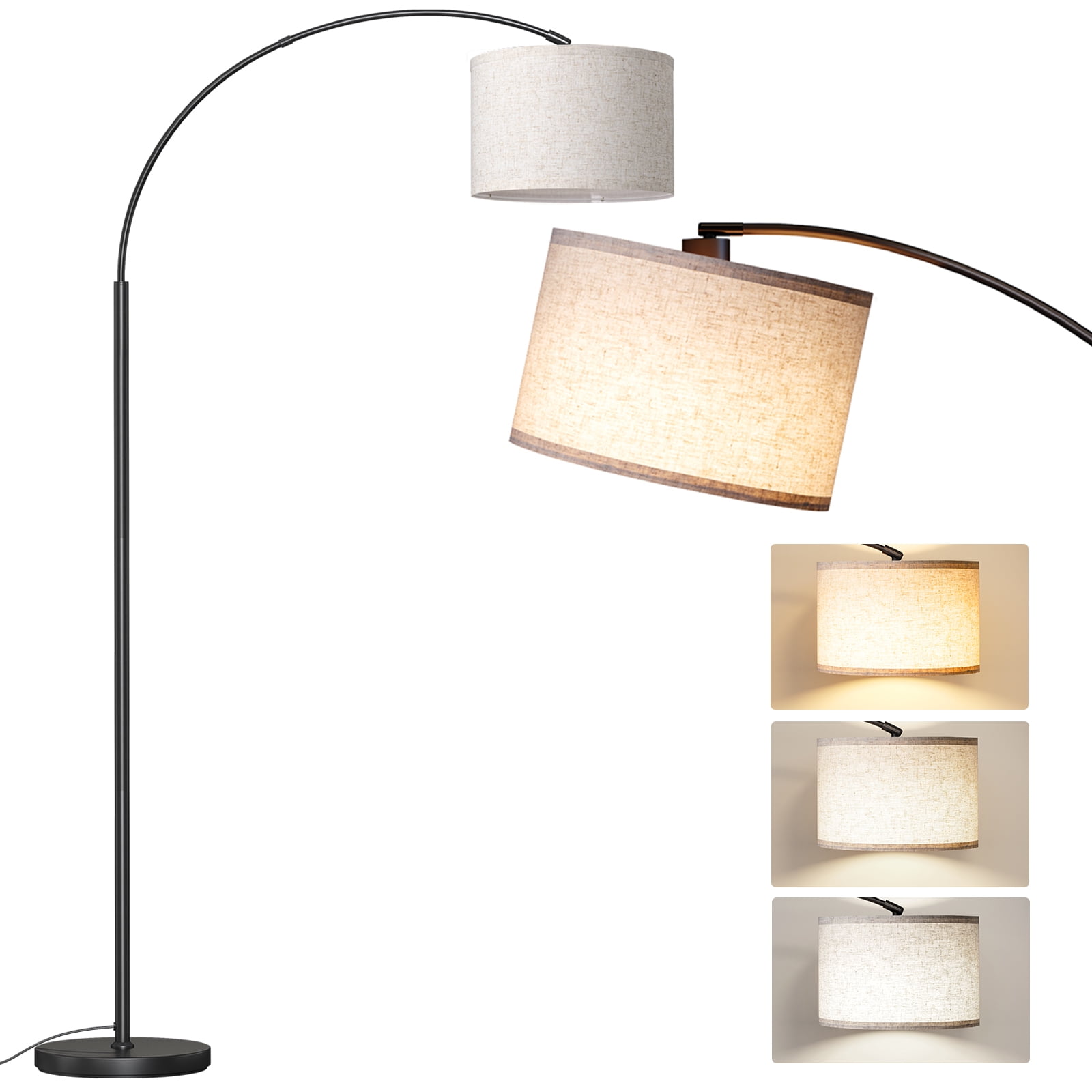 SUNMORY 75 in Arc Floor Lamp, Modern Standing Lamp with 3-Color Temperature LED Bulb, Adjustable Linen Shade & Weighted Base (75 in) iroey