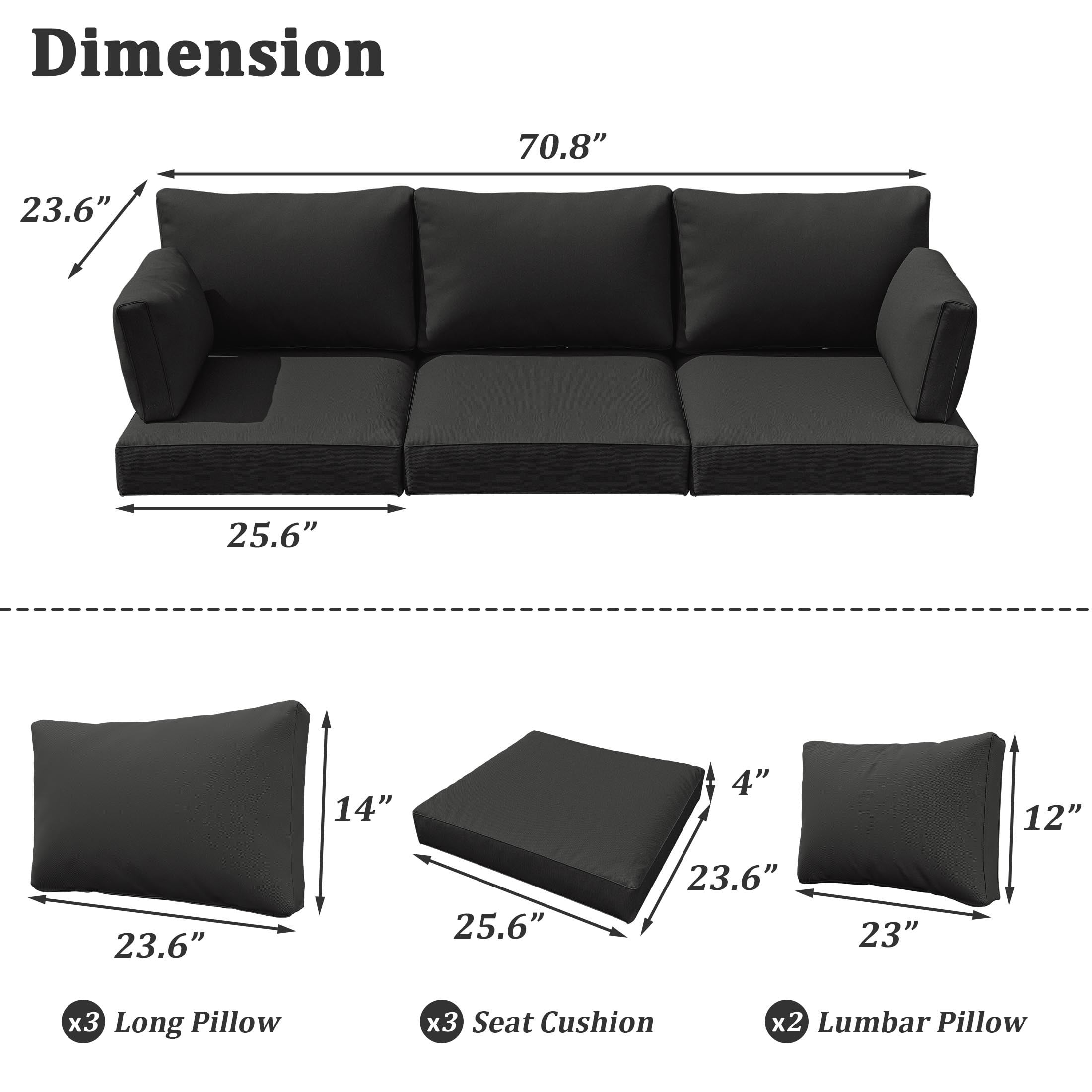 Pakunoda 8-Piece Outdoor Sectional Replacement Cushions, Waterproof High-Density Foam Patio Furniture Set (Black, 4 in Thick) oni4e