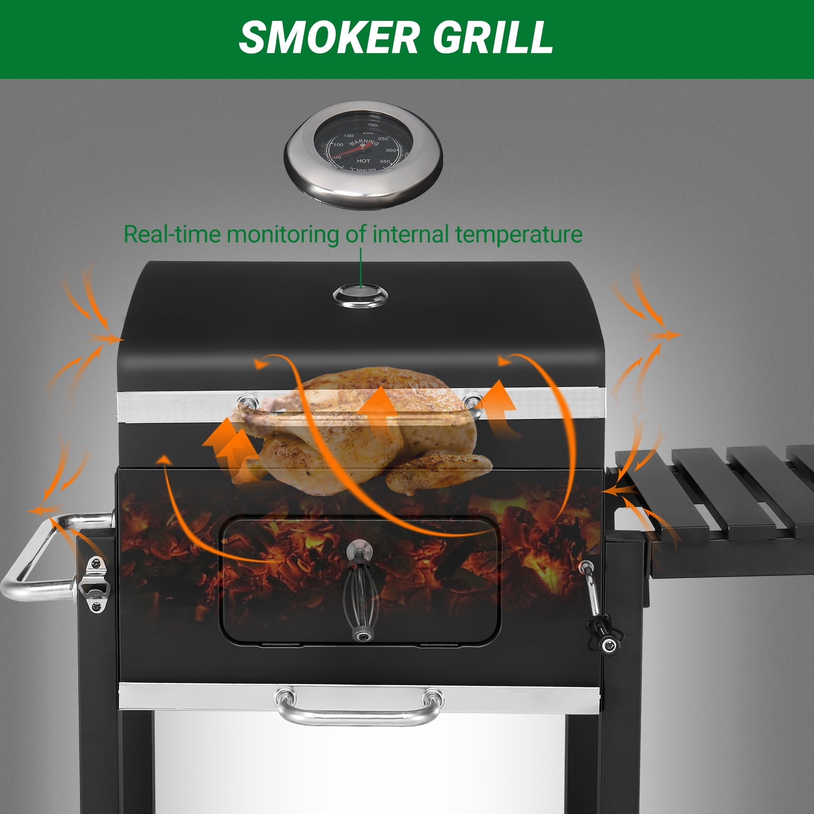 SalonMore BBQ Charcoal Grill Outdoor Barbecue Pit Smoker with Double Grill and Liftable Charcoal Tray (Black) d651f