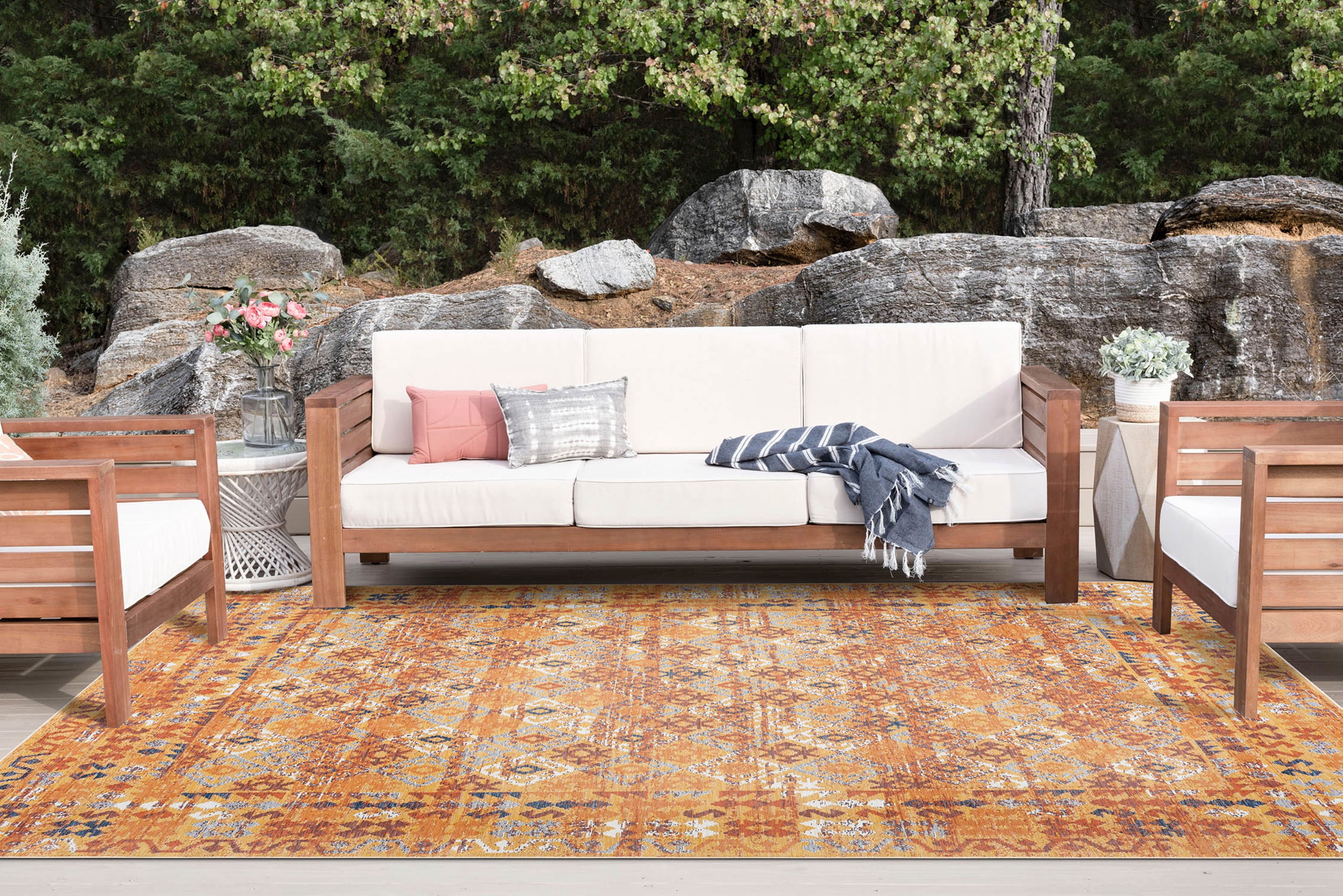 Bliss Rugs Moroccan Indoor Outdoor Area Rug, Fade Resistant Patio and Deck Decor (Multi-Color, 5 ft 3 in x 7 ft 3 in) z6ltx