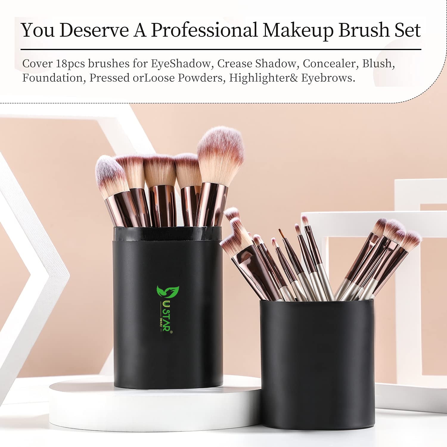 BS-Mall Makeup Brush Set 18-Piece Professional Synthetic Foundation Powder Eye Shadow Blush Kit (Champagne Gold, 18-Piece) v9phy