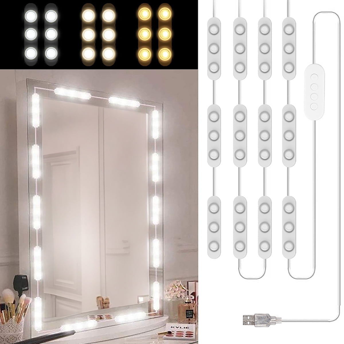 OGEDNAC LED Vanity Mirror Lights, Hollywood Style Makeup Strip Lighting with Adjustable Color and Brightness (16 ft) kt62b
