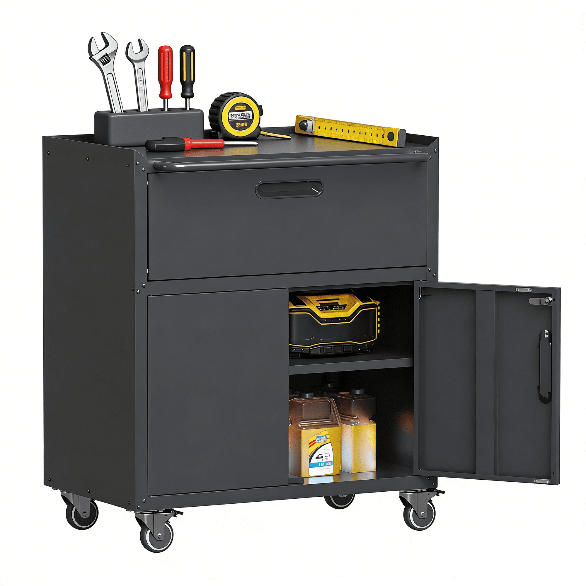 IKIMI 8-Piece Heavy Duty Garage Cabinet System with Workbench, Lockable Steel Storage Cabinets (Black, 8-Piece Set) ysc7z