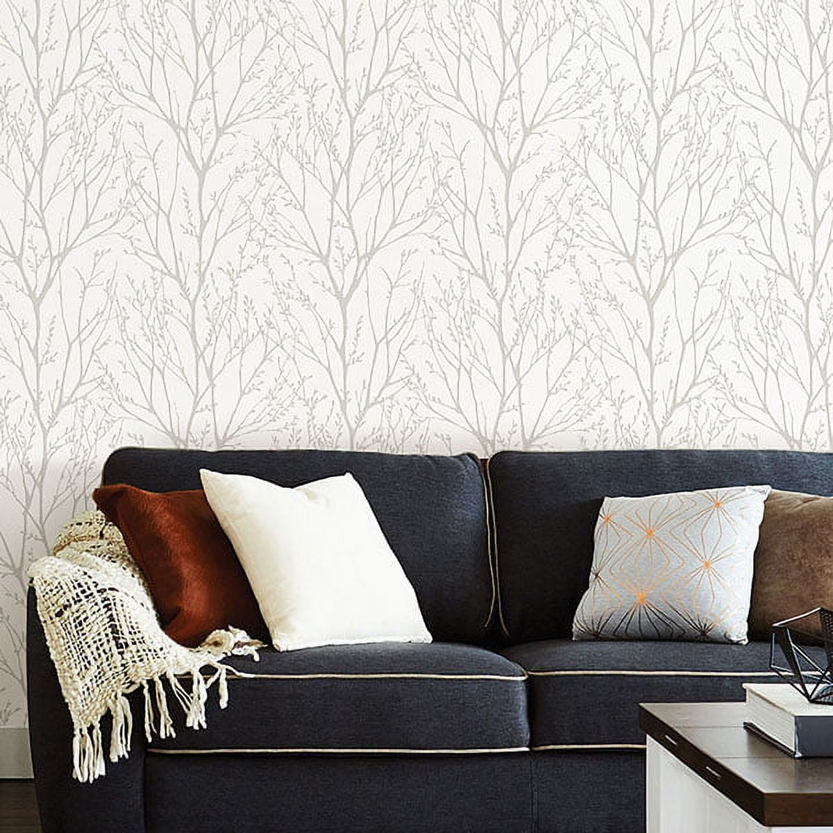 NuWallpaper Treetops Peel and Stick Wallpaper (White, 216-in x 20.5-in) x998f