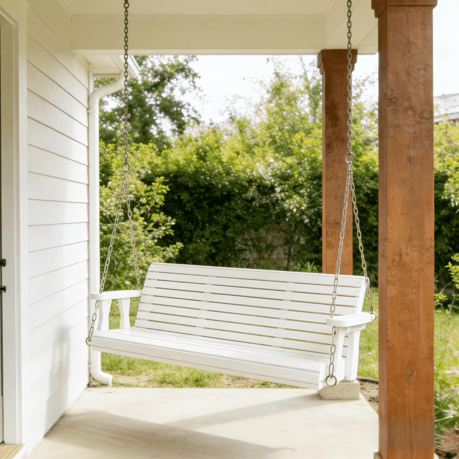 Zimtown Wooden Porch Swing Bench, Heavy-Duty Outdoor Hanging Chair with Chains (White, 5 ft) bi4zv
