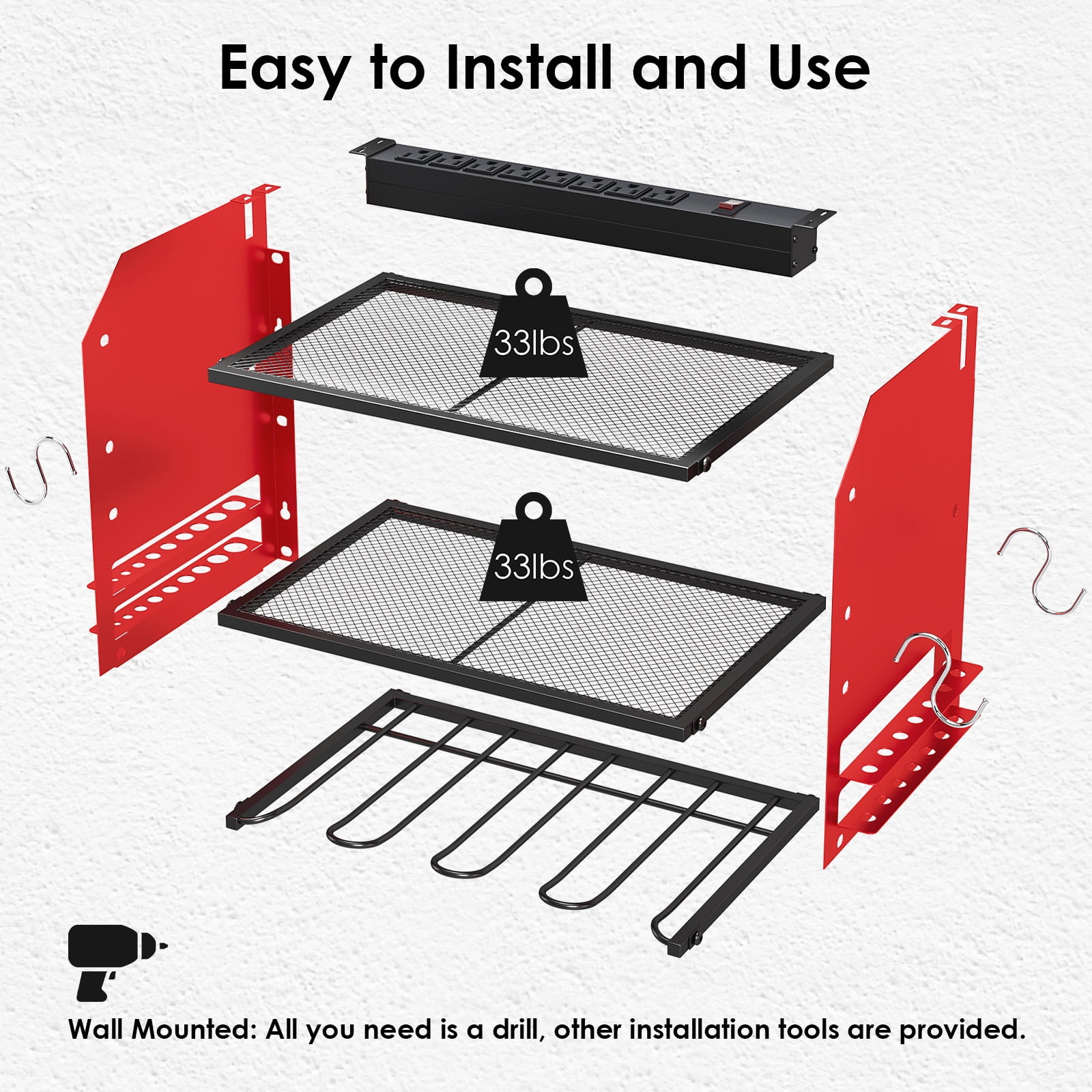 TLGREEN Power Tool Organizer Wall Mount with Charging Station (Red, 16.3 in x 9.1 in x 12 in) jslkt
