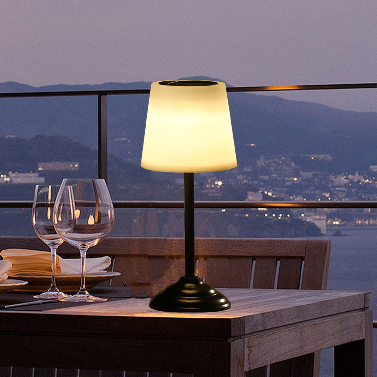 JJBNSH Solar Table Lamp, Rechargeable Wireless LED Desk Light for Patio Garden (Black, 10 in) 2ajwv