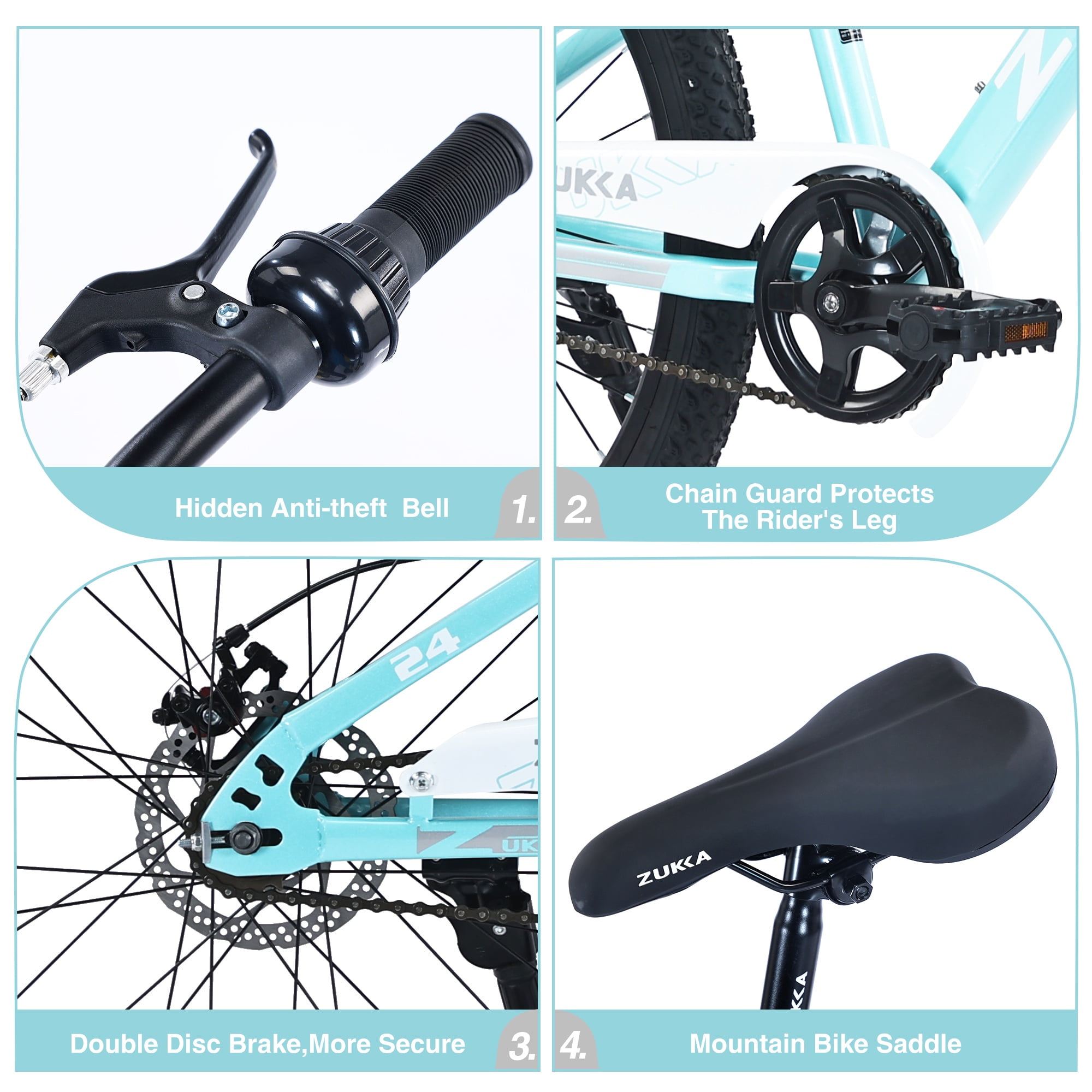 SHINPT Mountain Bike for Kids, All-Terrain Suspension Bicycle with Adjustable Saddle and Handlebar (Blue, 24 in) gd2wt