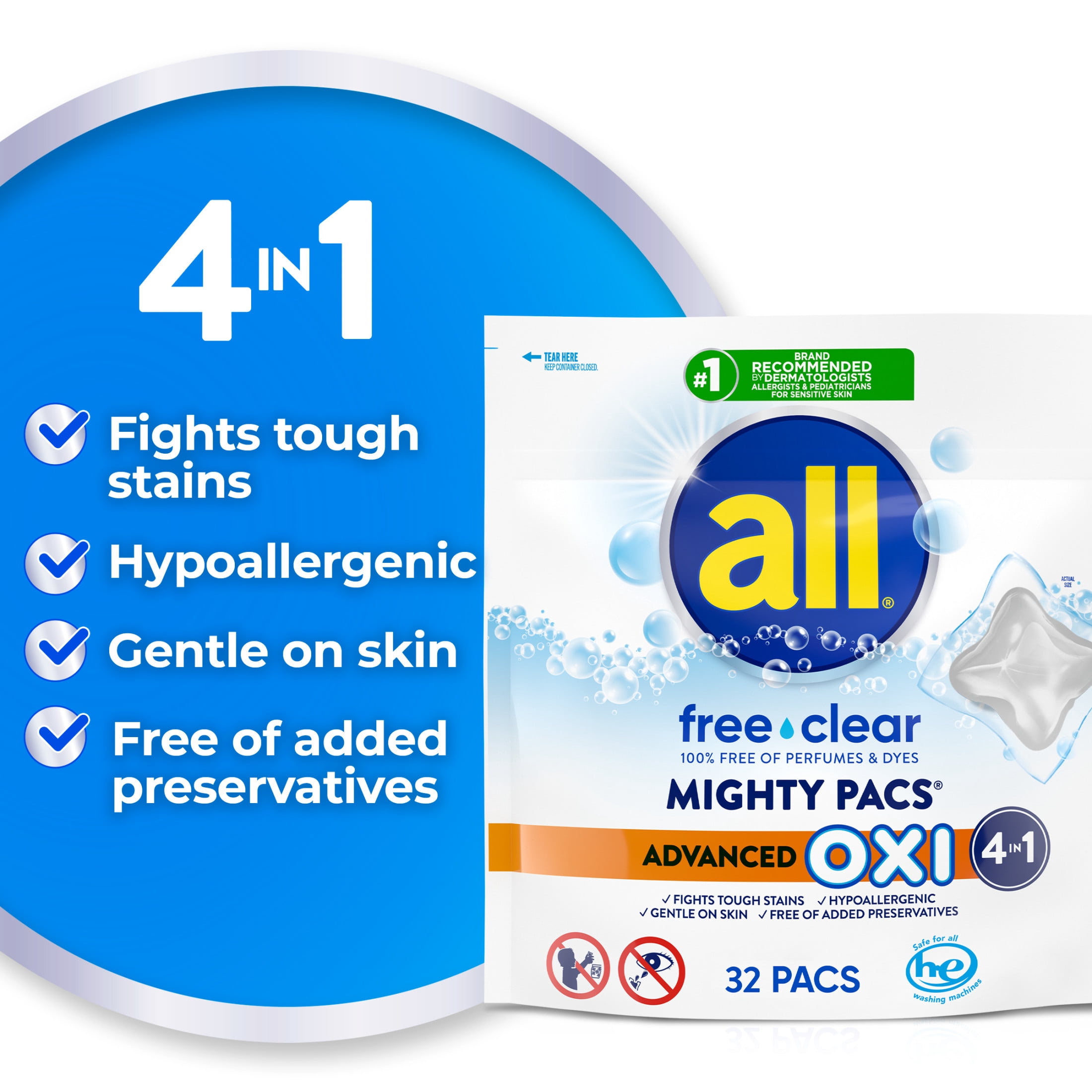 all Free Clear Mighty Pacs Oxi Laundry Detergent (Clear, 32 Count) oz0nt