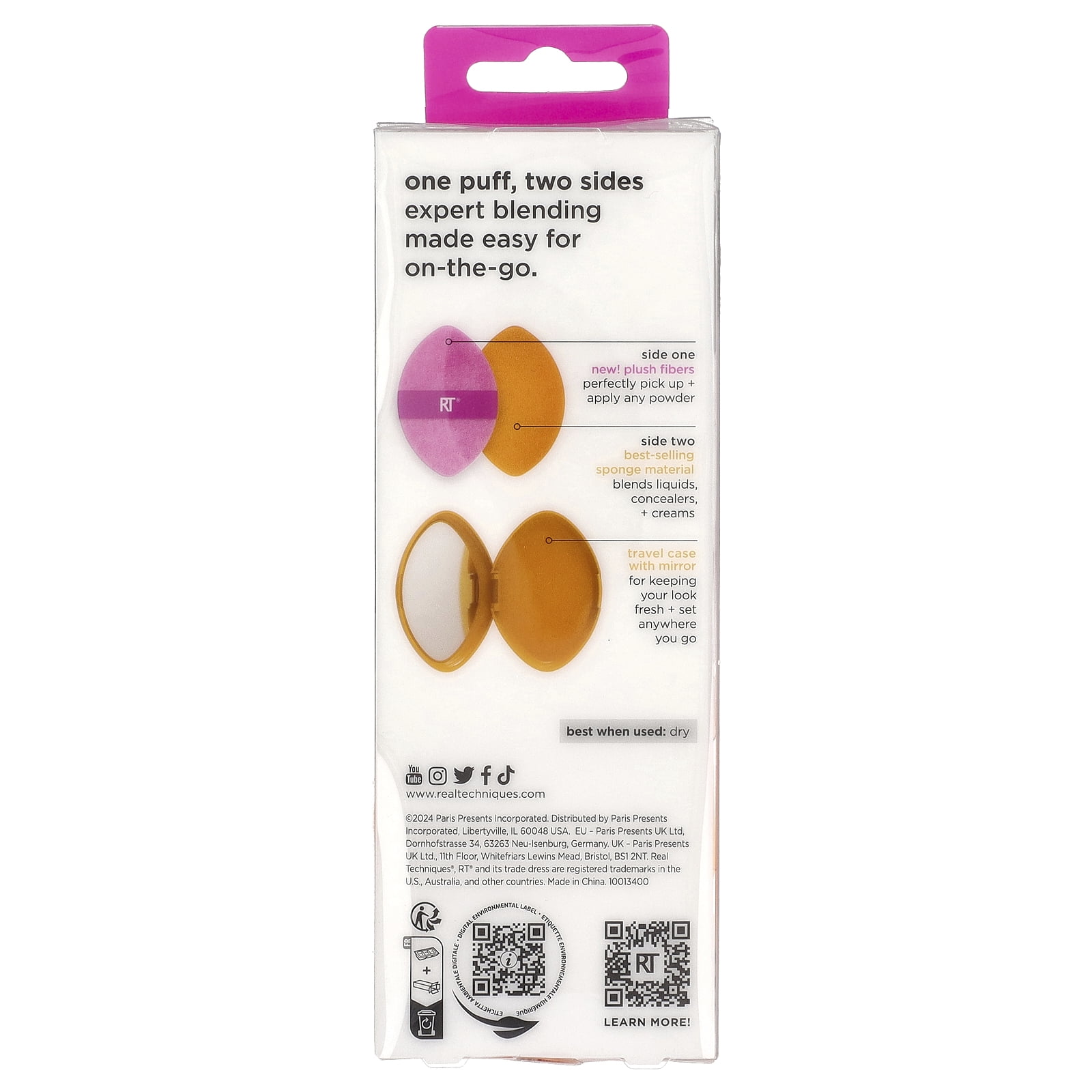 Real Techniques Miracle 2-in-1 Powder Puff with Travel Case (Clear, 2 Piece Set) 4ttbn