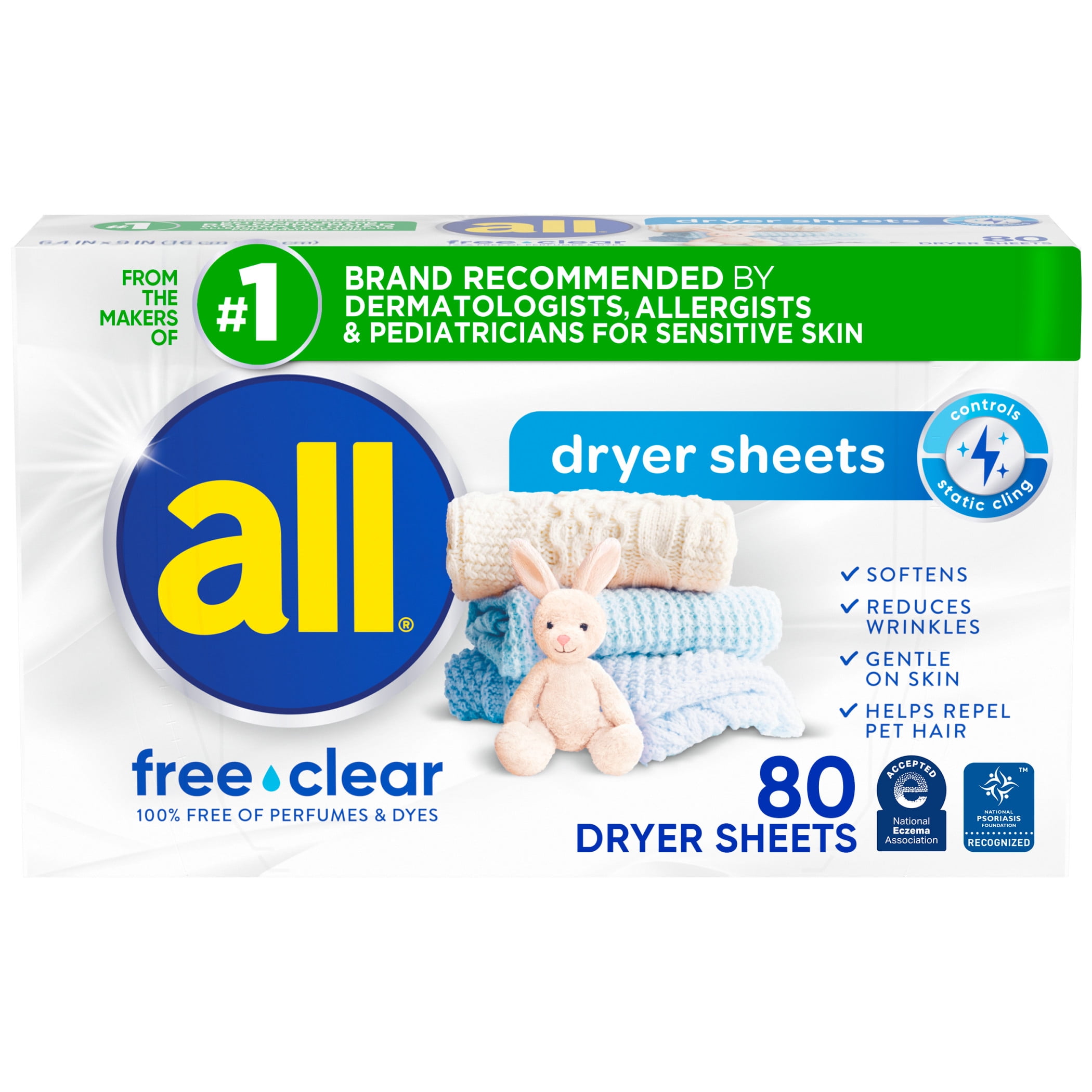all free clear Fabric Softening Dryer Sheets for Sensitive Skin (80 Count) valc5