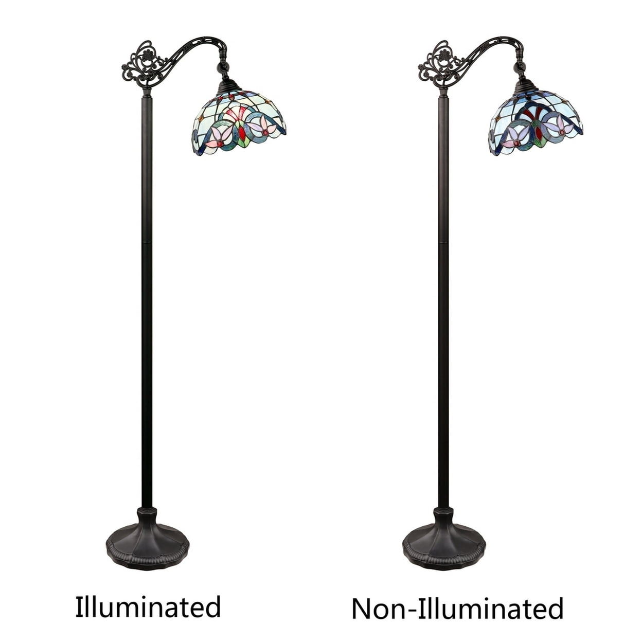 CHLOE Lighting GRENVILLE Victorian Style Reading Floor Lamp with Stained Glass Shade (Dark Bronze, 11 in) 6g8xb