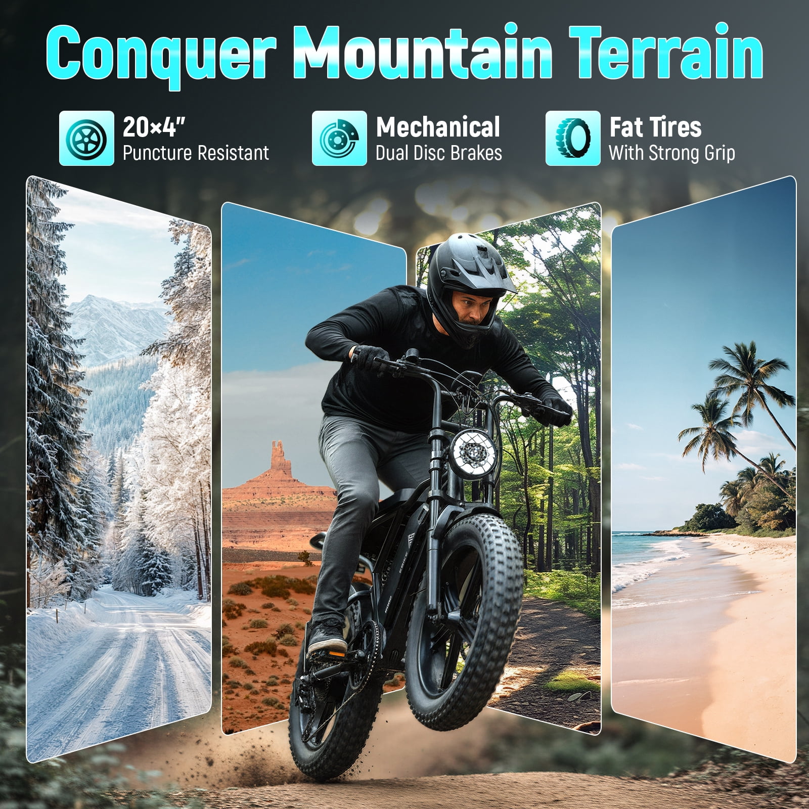 TST Electric Mountain Bike, 750W Motor, Full Suspension E-Bike, 20 in x 4 in Fat Tires, 20 Mph Speed (Black, 48V 15Ah) 8bv6i