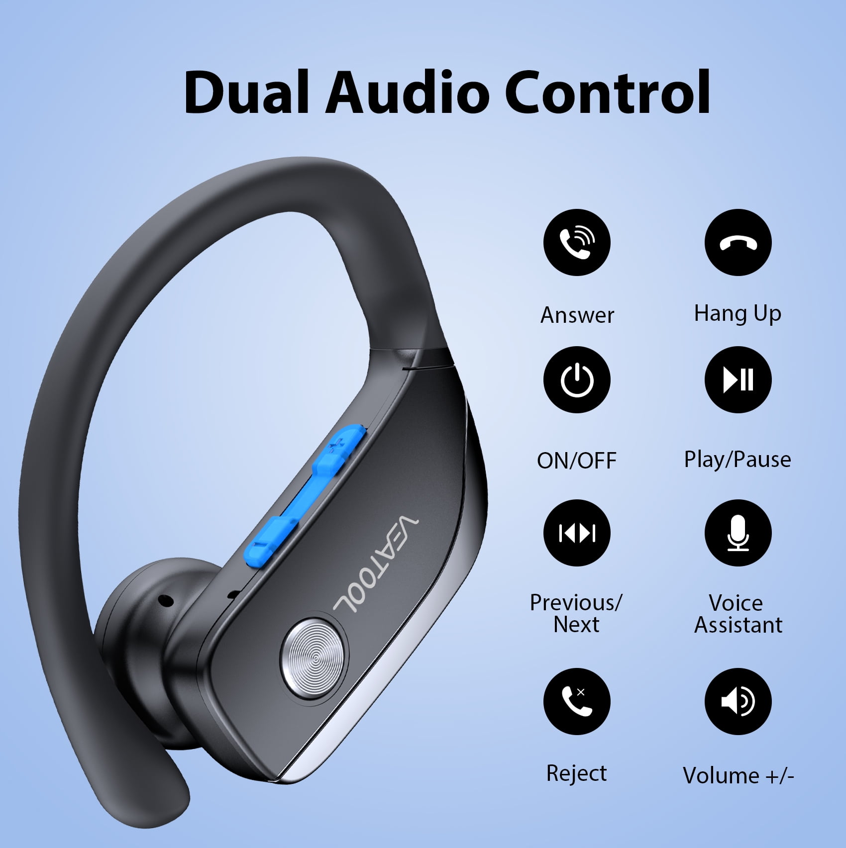 VEAT00L Wireless Earbuds Bluetooth 5.4 Sport Headphones with Earhooks and Noise Cancelling Microphone (Black) 95drk