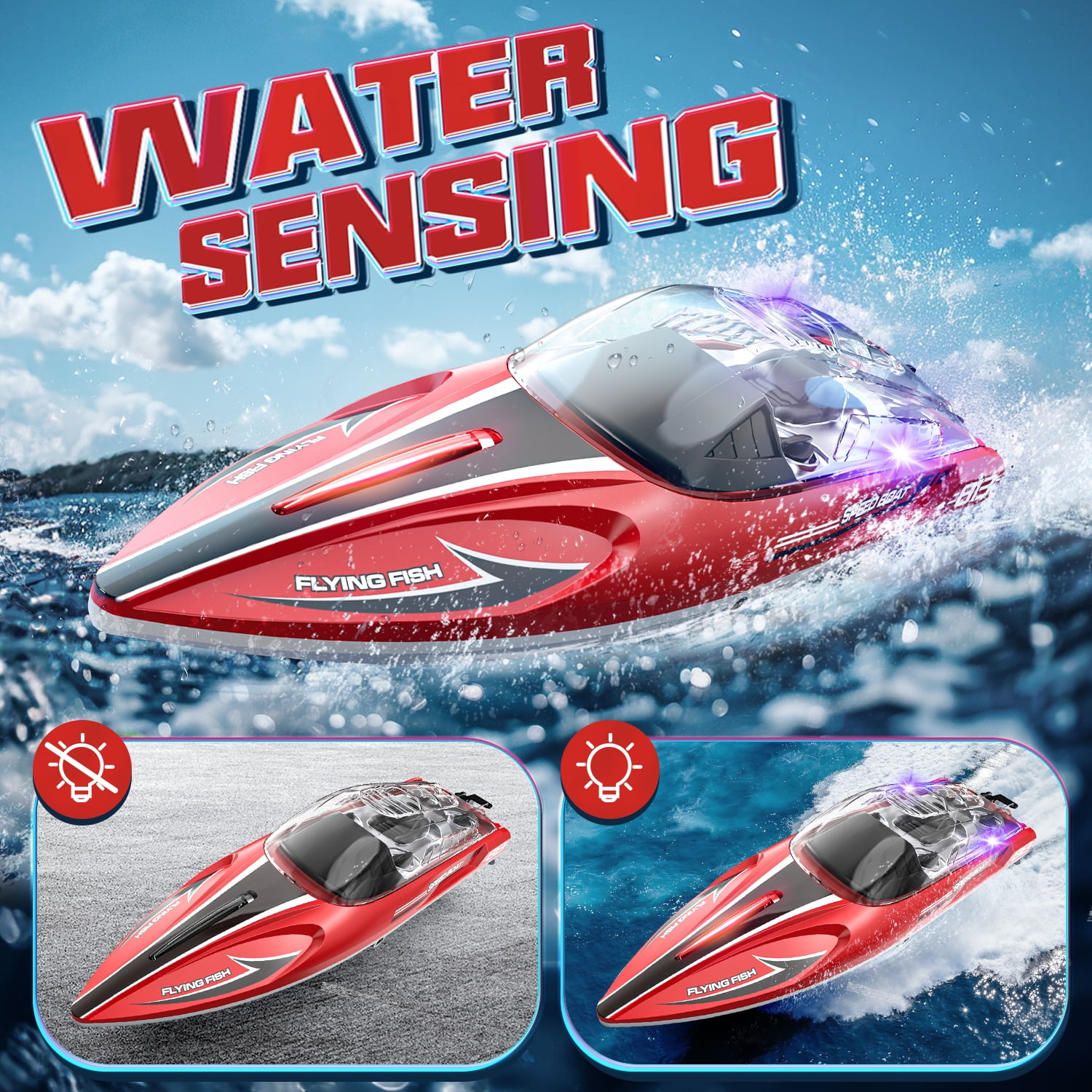 JoyStone High-Speed RC Racing Boat, 25+ MPH Remote Control Watercraft with Self-Righting Design (Red, 1 Unit) 67lps