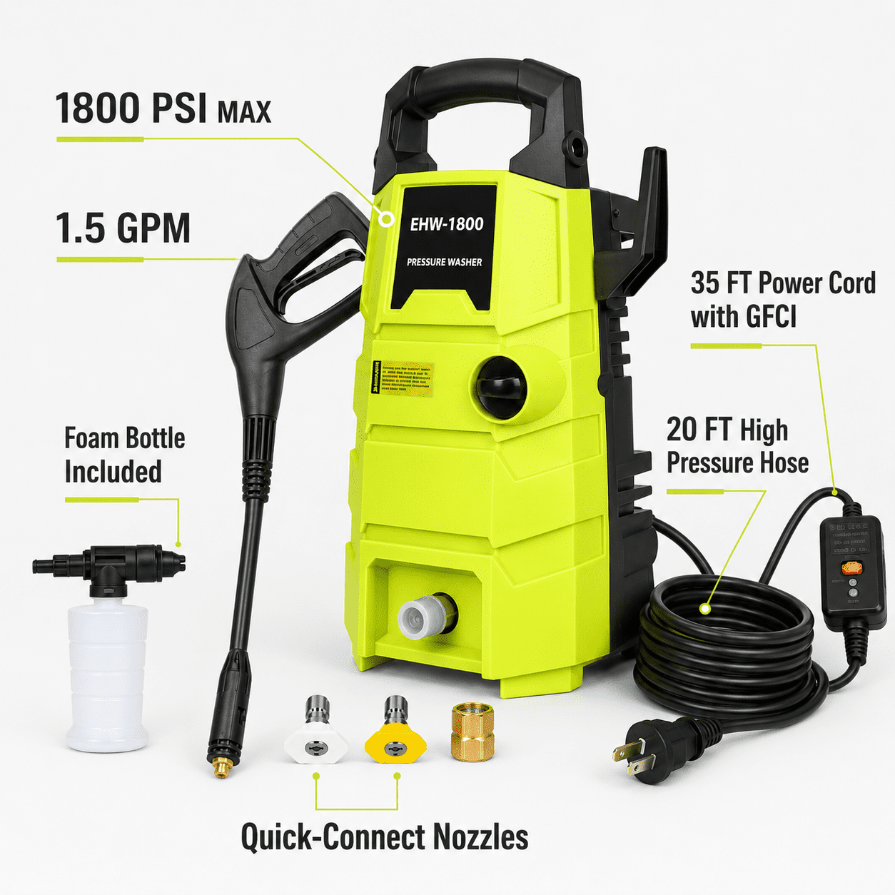 KBOROVER Electric Pressure Washer 1800 PSI 1.6 GPM, Portable Power Washer with 20 ft Hose and Foam Cannon (1800 PSI) gx8ux
