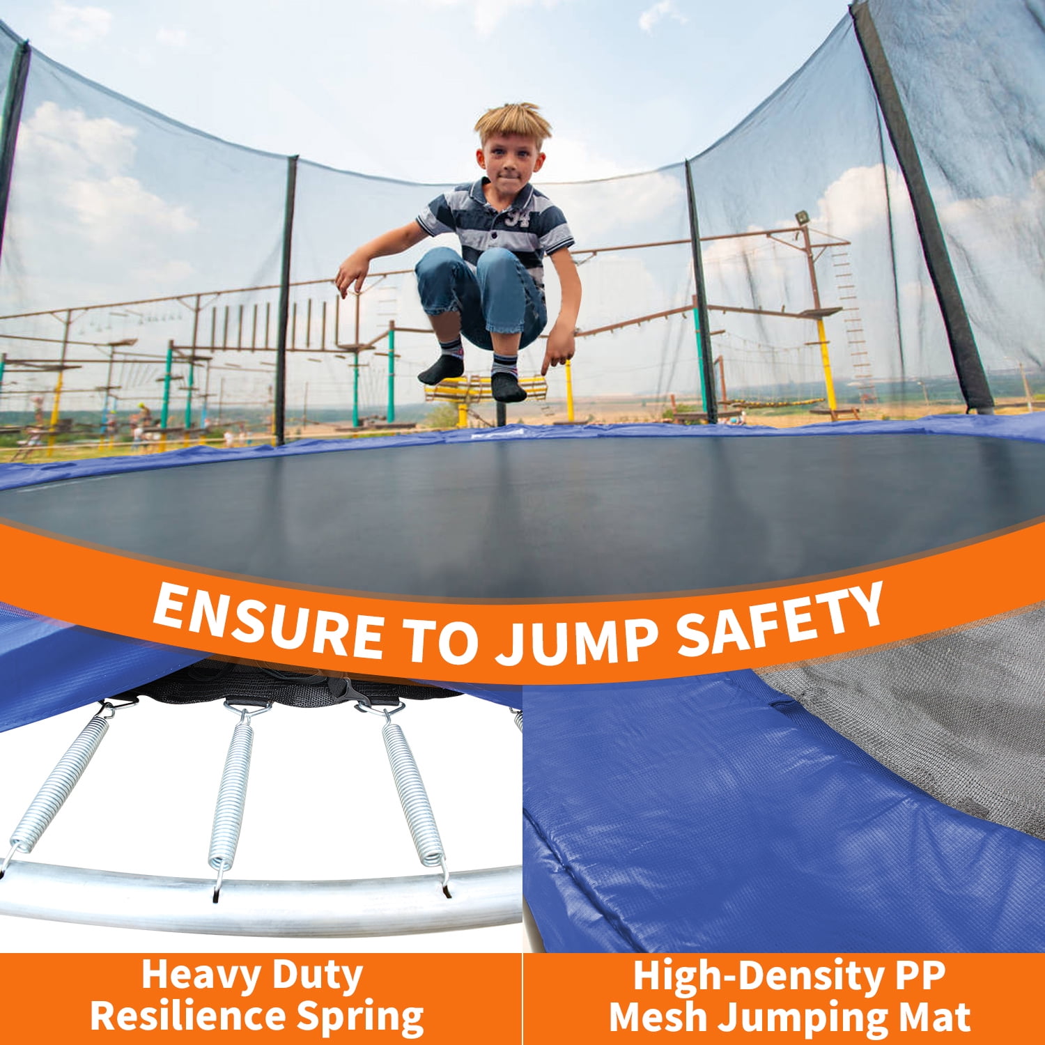 HooKung 8ft Outdoor Trampoline with Safety Enclosure Net and Heavy-Duty Jump Pad (Black, 8 ft) vp4am