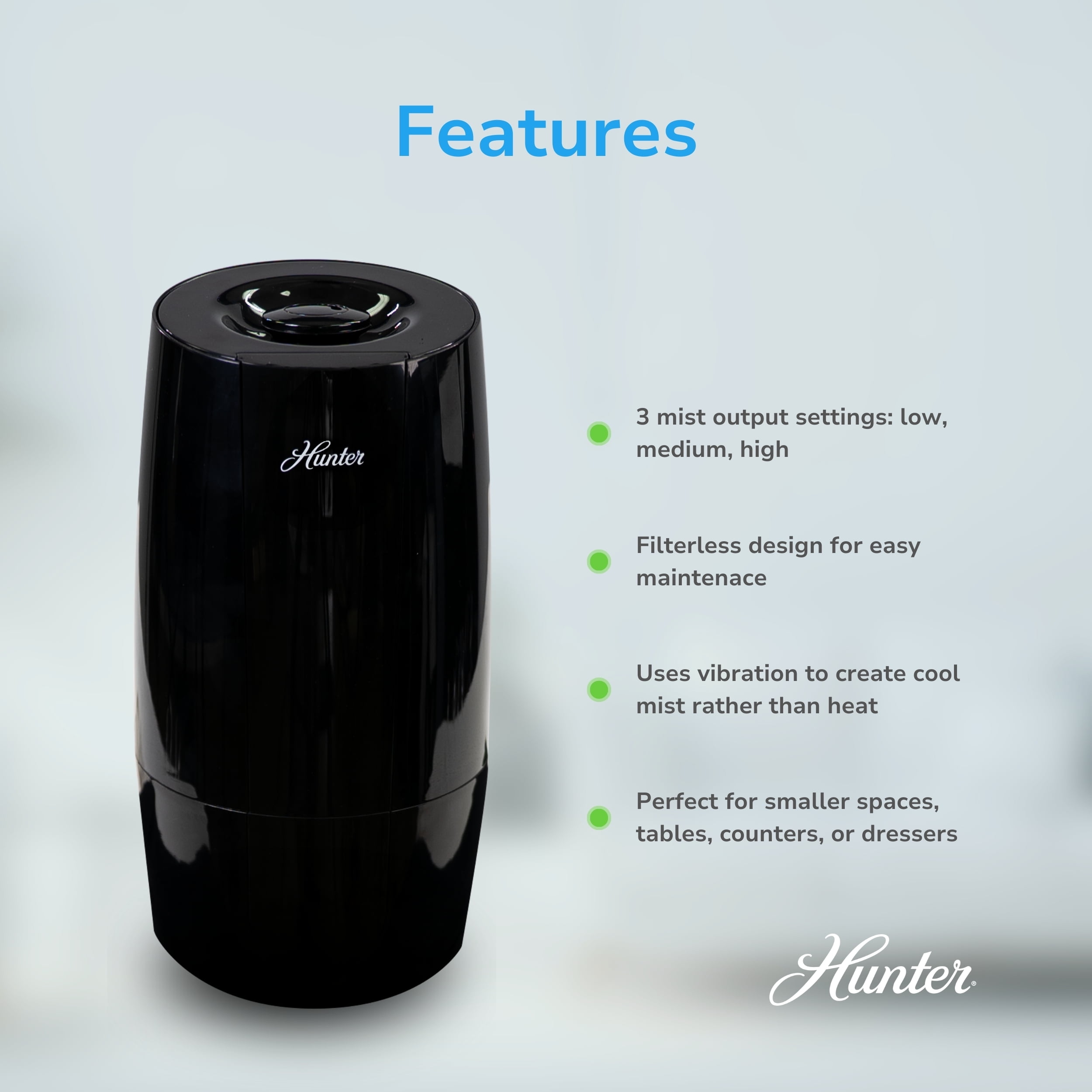 Hunter Aspire Cool Mist Ultrasonic Humidifier with Essential Oil Tray (Black, 0.7 gal) mbgm7