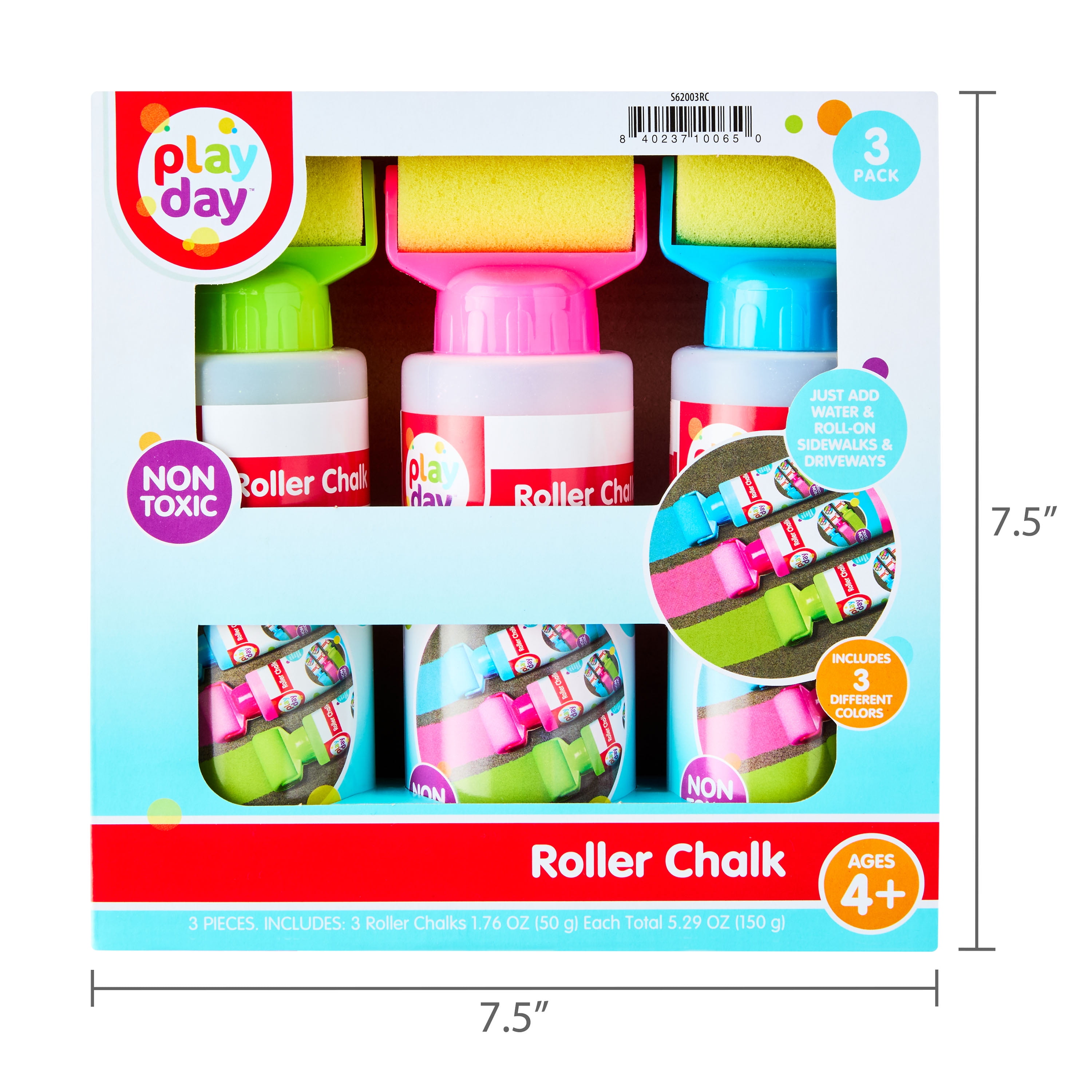 Play Day Roller Chalk Set, Outdoor Sidewalk Drawing Activity (Green, Pink, Blue, 3 Count) pw77i