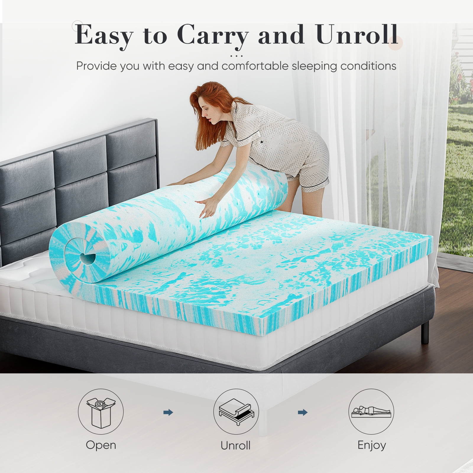 CONCETTA 3 Inch Memory Foam Mattress Topper with Cooling Gel (Full Size) o9tk2