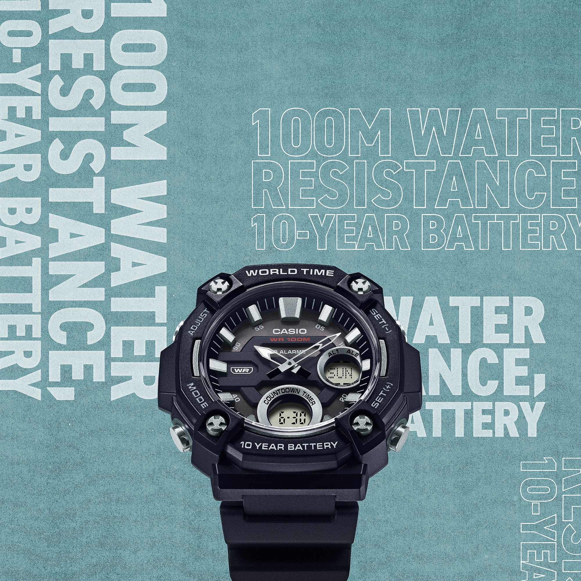 Casio Men's Heavy Duty Analog-Digital World Time Watch (Black, 50 mm) qodgv