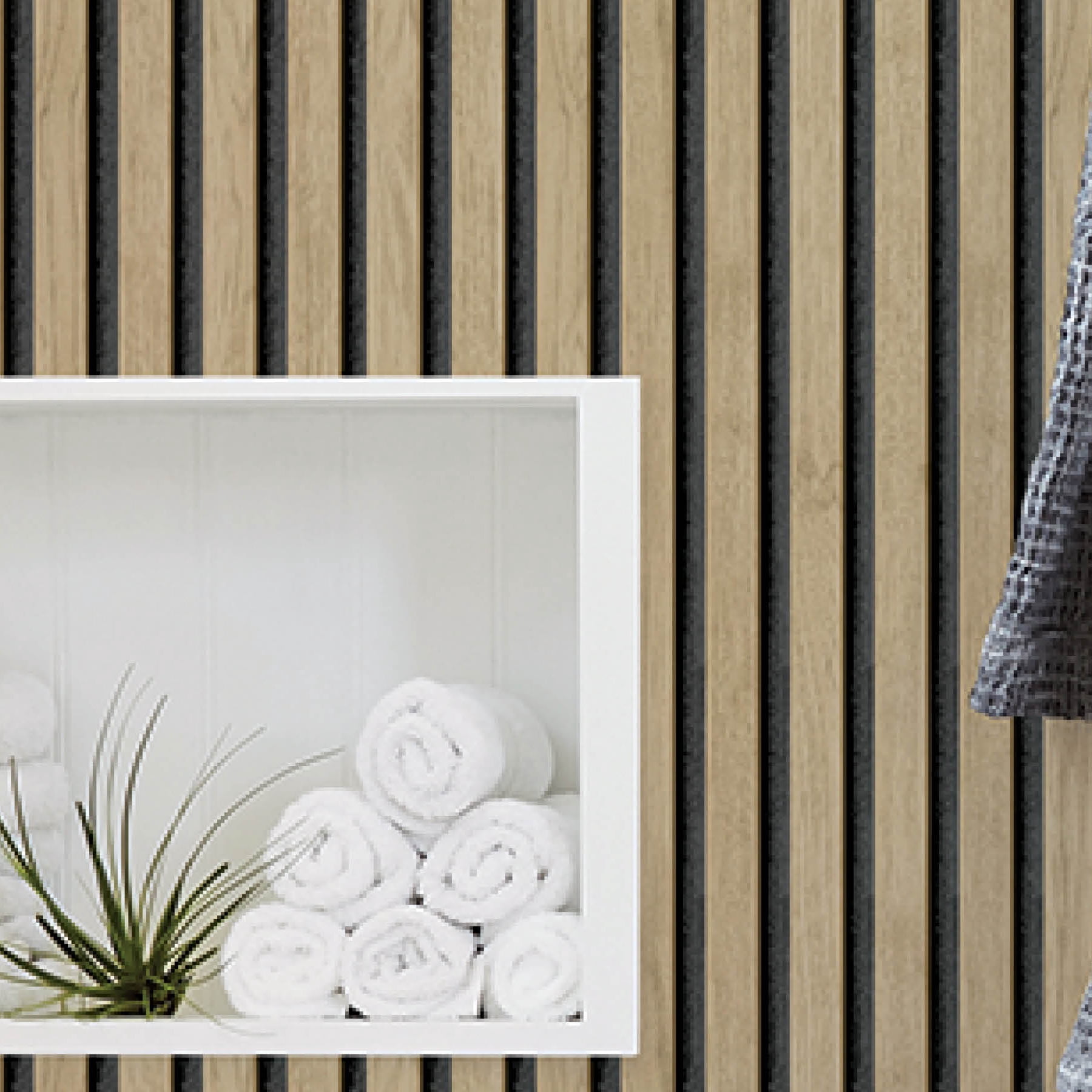 Roommates Studio Cream Oak Slat Peel and Stick Wallpaper (White, 30.75 sq ft) d9wgd