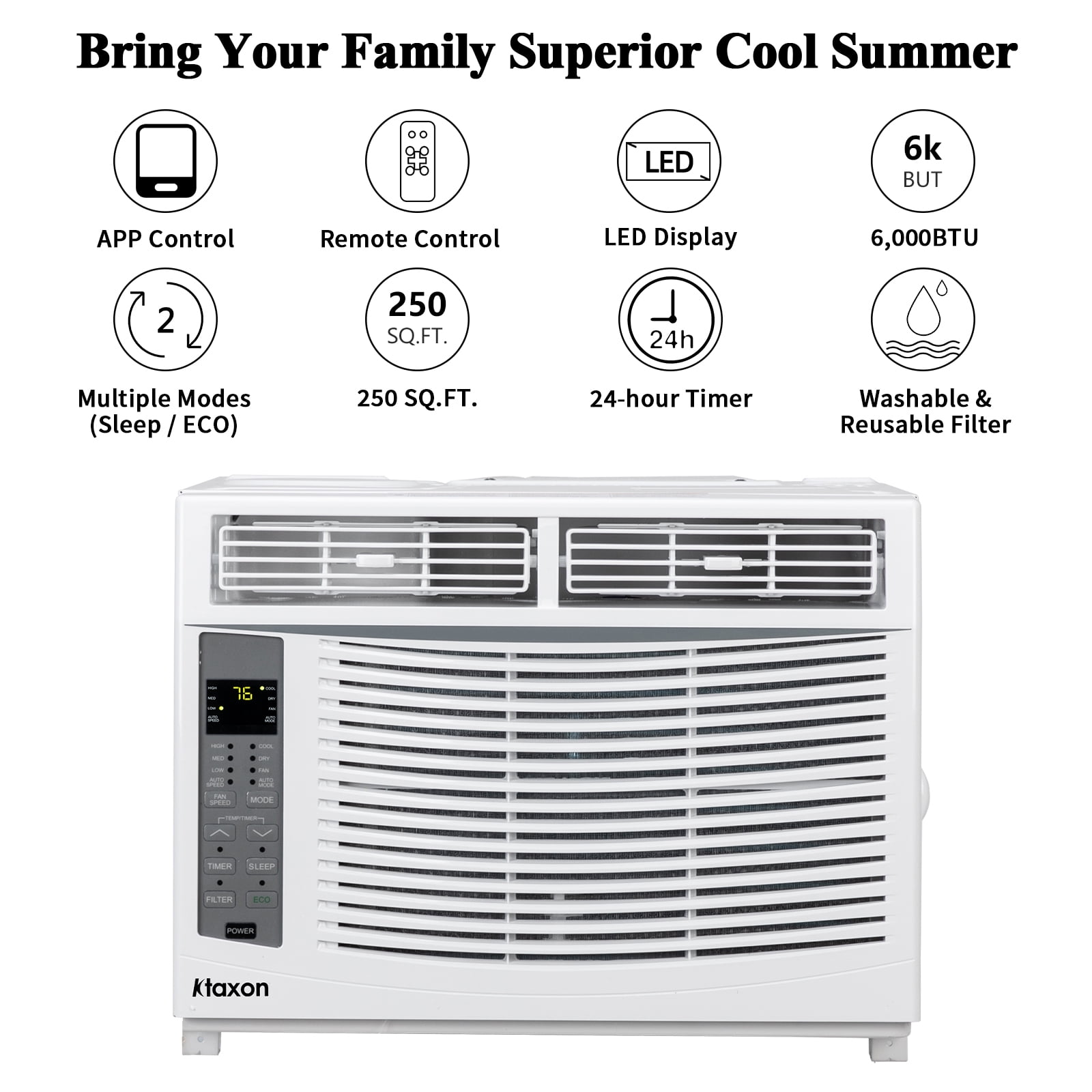 Ktaxon 6000 BTU Window Air Conditioner with WiFi and Remote Control (White, 250 sq ft) 6d69p