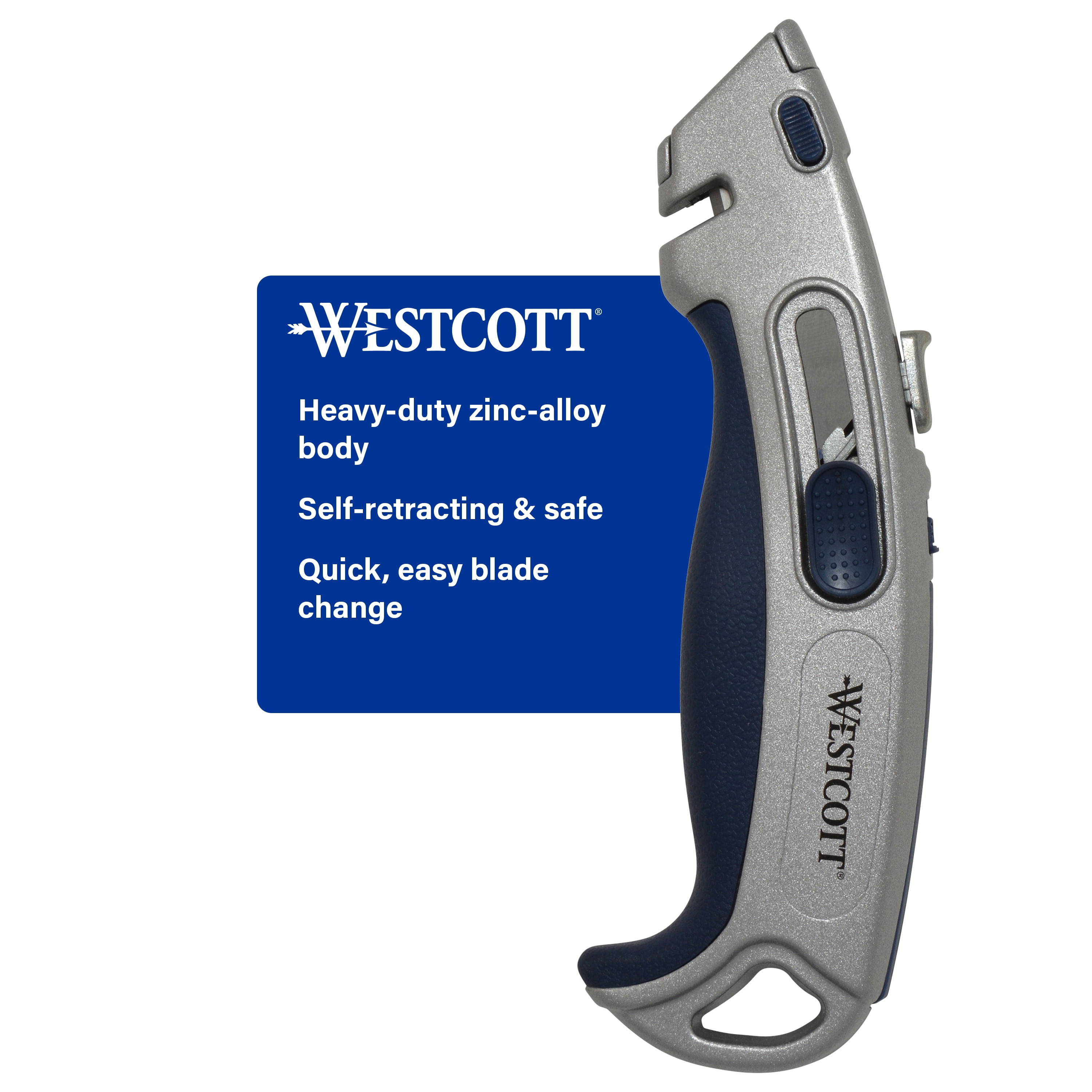 Westcott Heavy Duty Utility Cutter with Self-Retracting Blade (Silver, 1-Count) ncaml