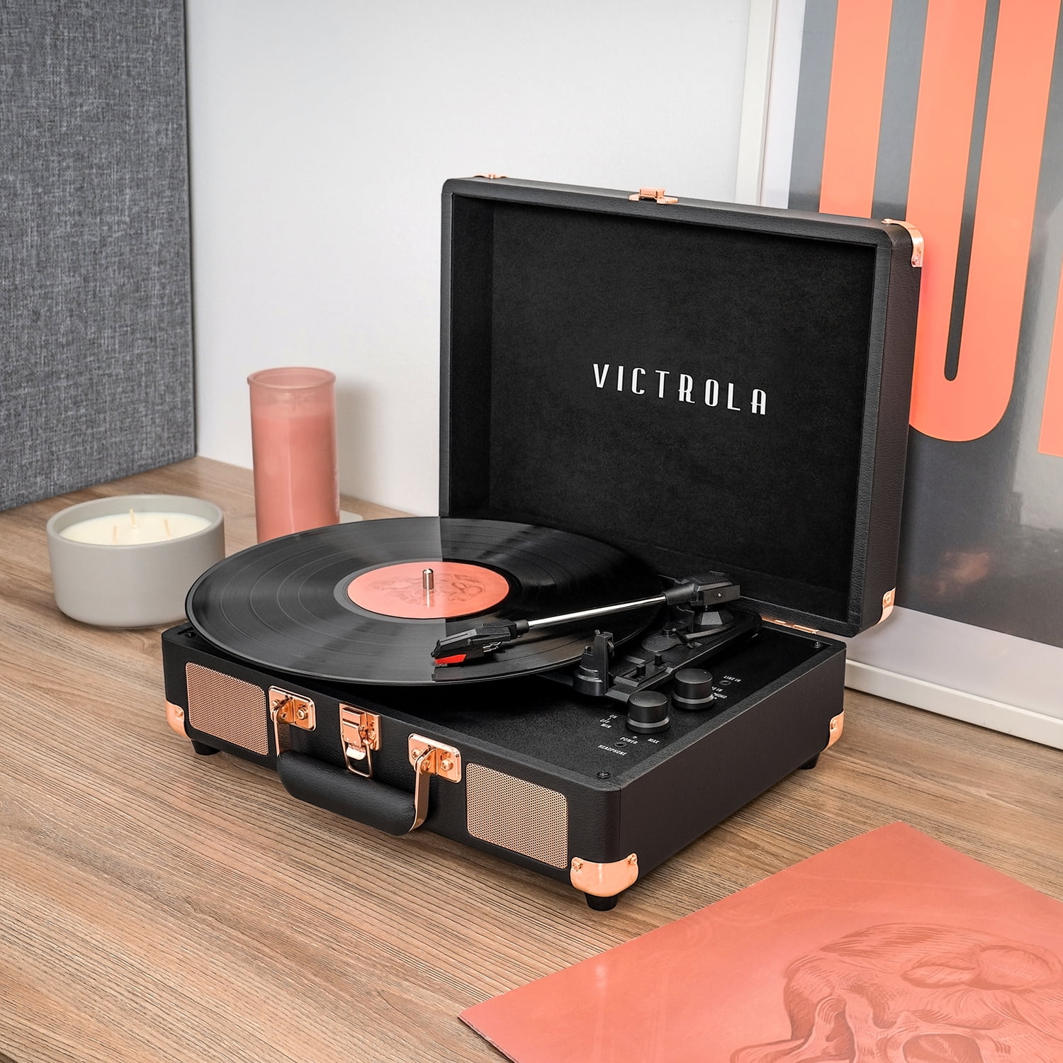 Victrola Journey Bluetooth Suitcase Record Player with 3-Speed Turntable (Black, 13.9 in x 10.1 in x 5 in) mjwk2