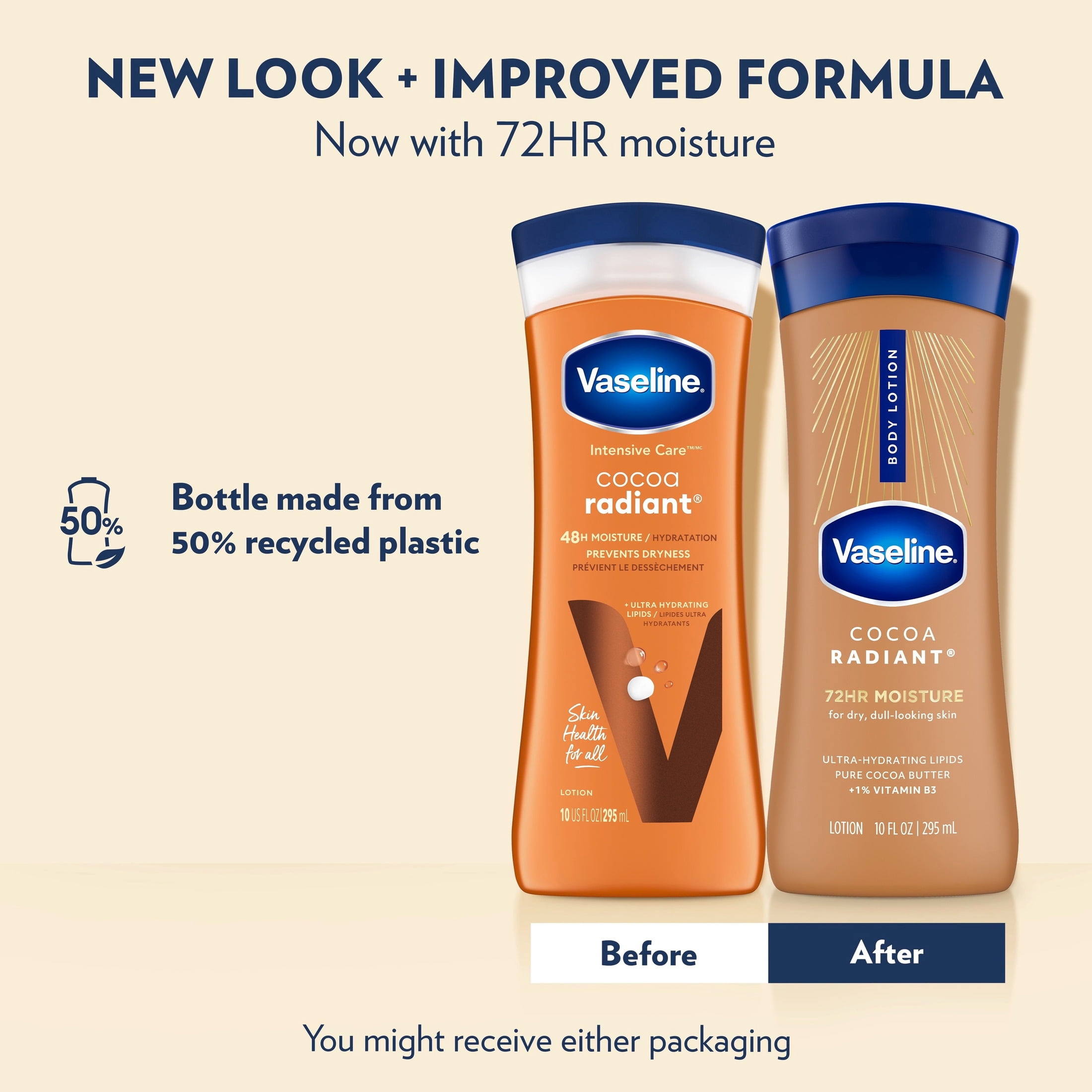 Vaseline Intensive Care Cocoa Radiant Body Lotion for Dry Skin with Pure Cocoa Butter and Hydrating Lipids (10 fl oz) tgxve