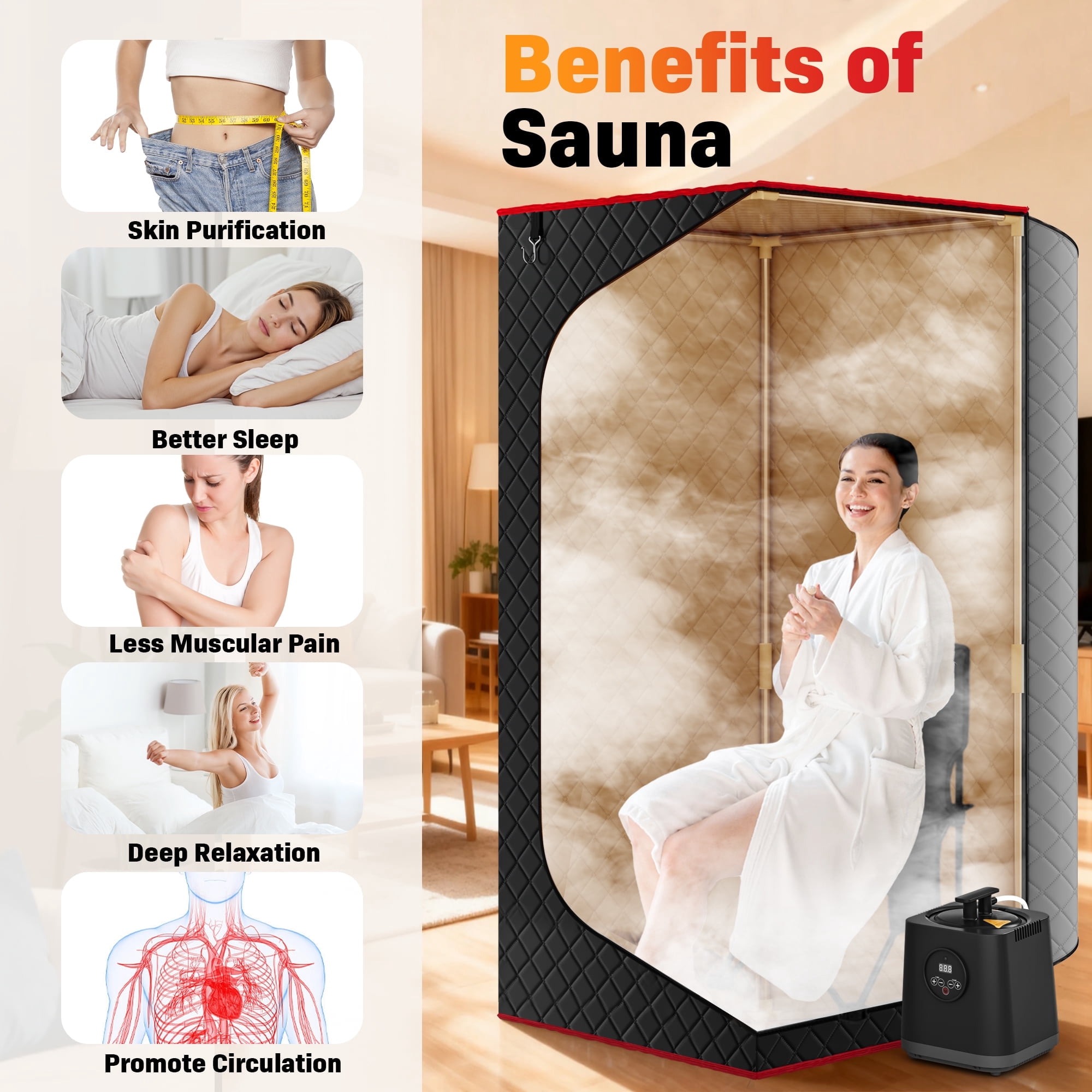 Patiosunny Portable Steam Sauna Tent for Home Spa (Black, 31.5 in x 31.5 in x 70.9 in) g3ysa