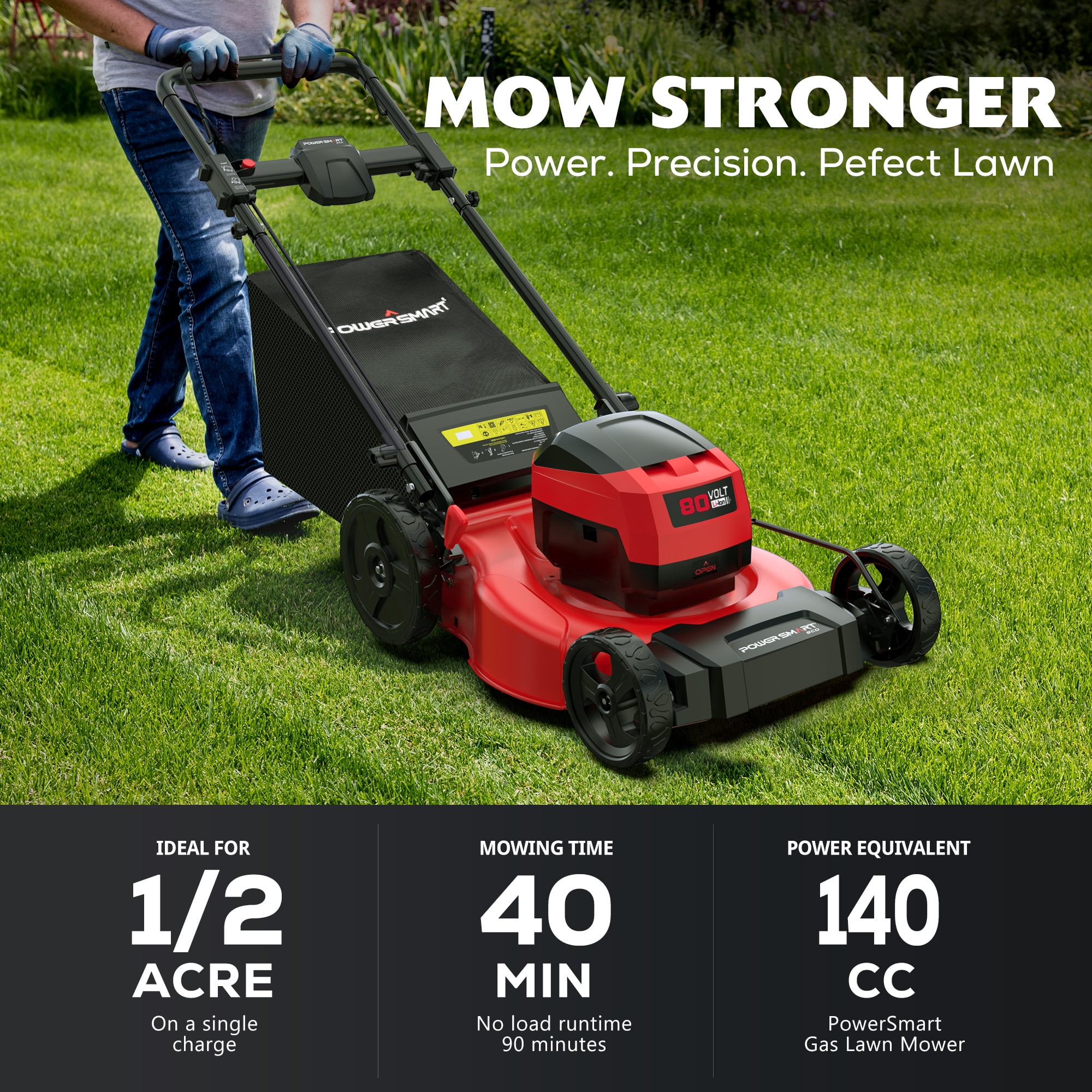 PowerSmart 80V MAX 21 in Cordless Lawn Mower, 3-in-1 Brushless Electric Mower with 6.0Ah Battery and Charger (Red, 21 in) 1jo7t