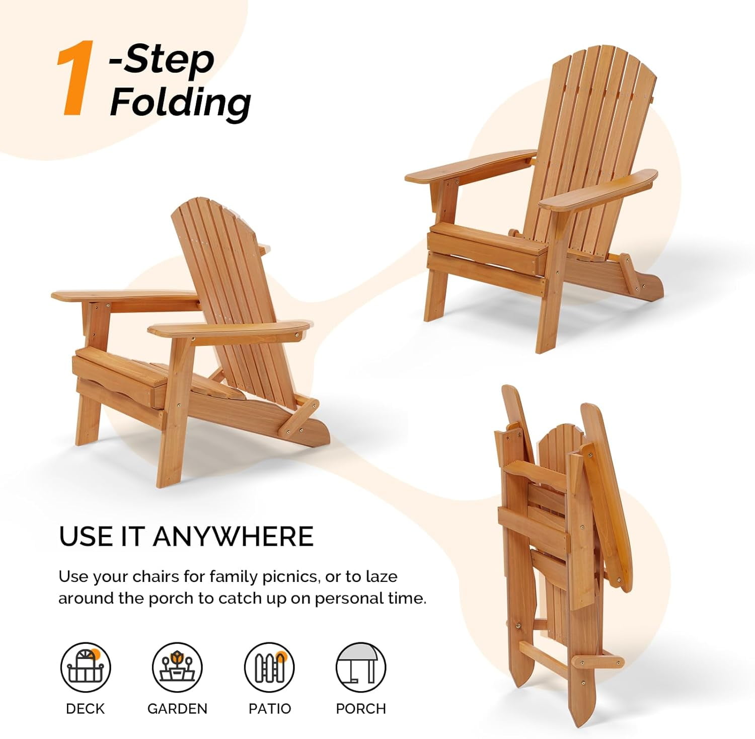 PEXMOR Folding Adirondack Chair, Heavy-Duty Wood Patio Lounge Chair for Fire Pit (Brown) 9yb8x